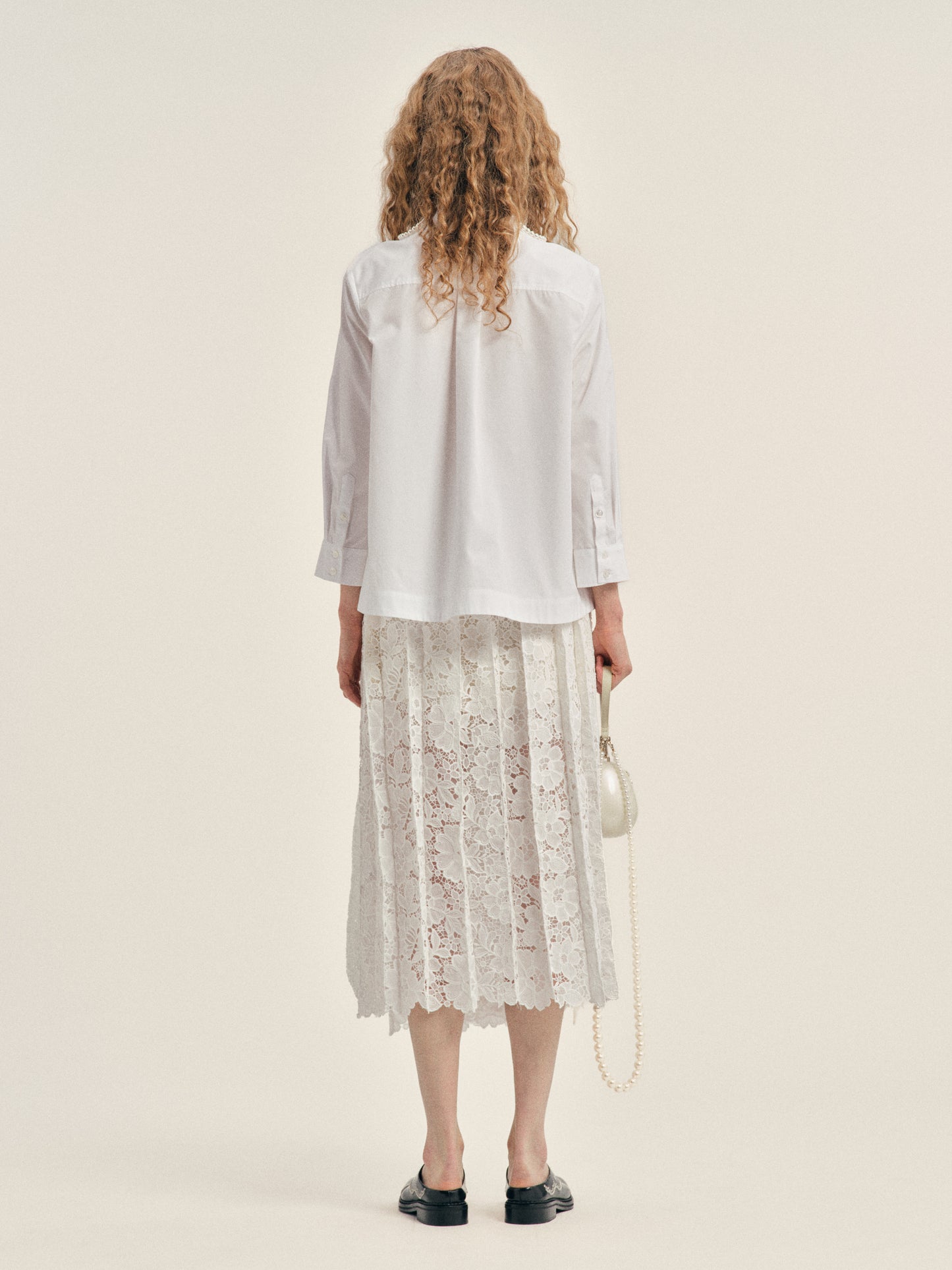 Embellished Cropped Petal Collar Masculine Shirt