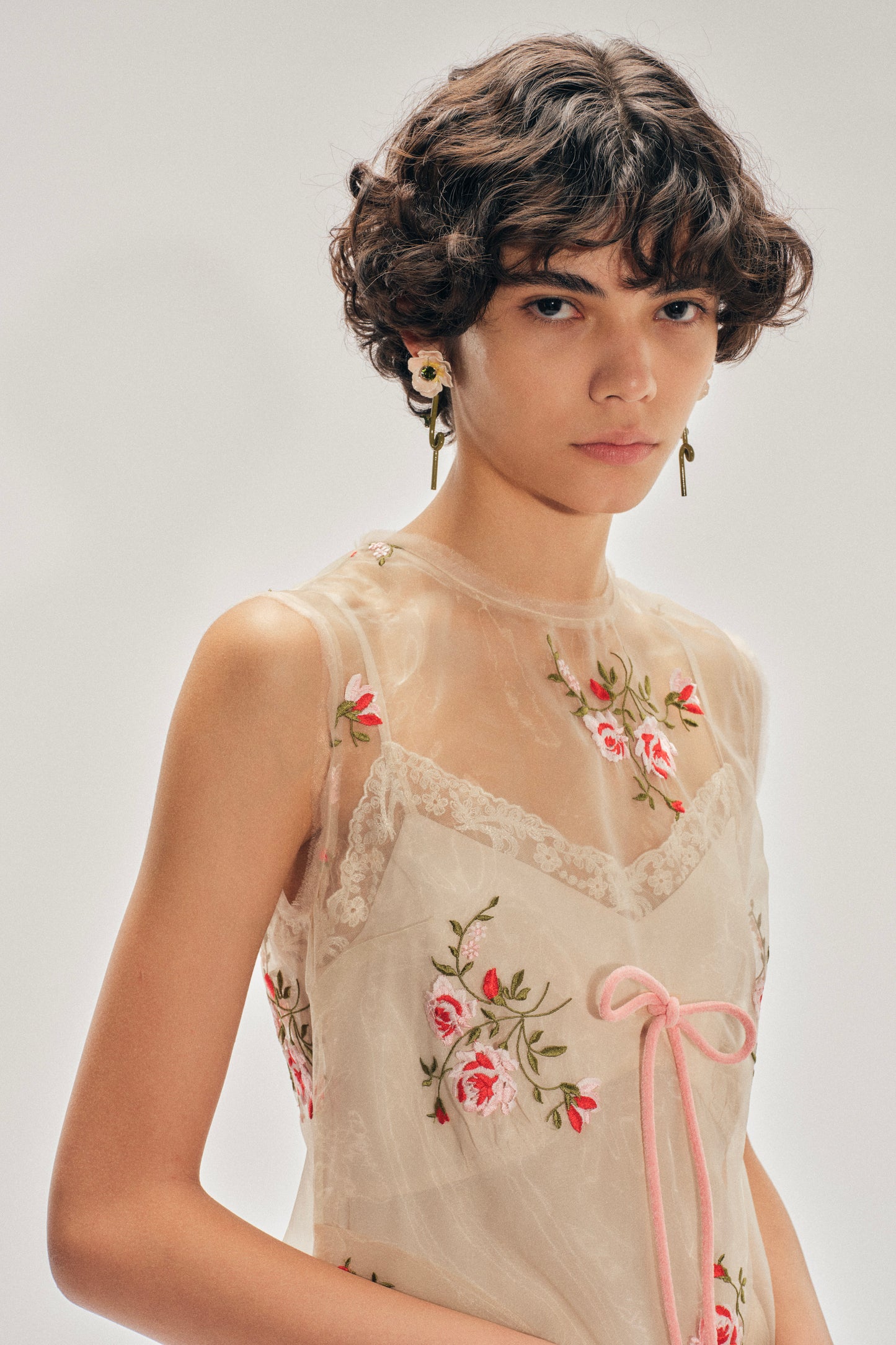 Sheer Frayed Contour Dart Dress