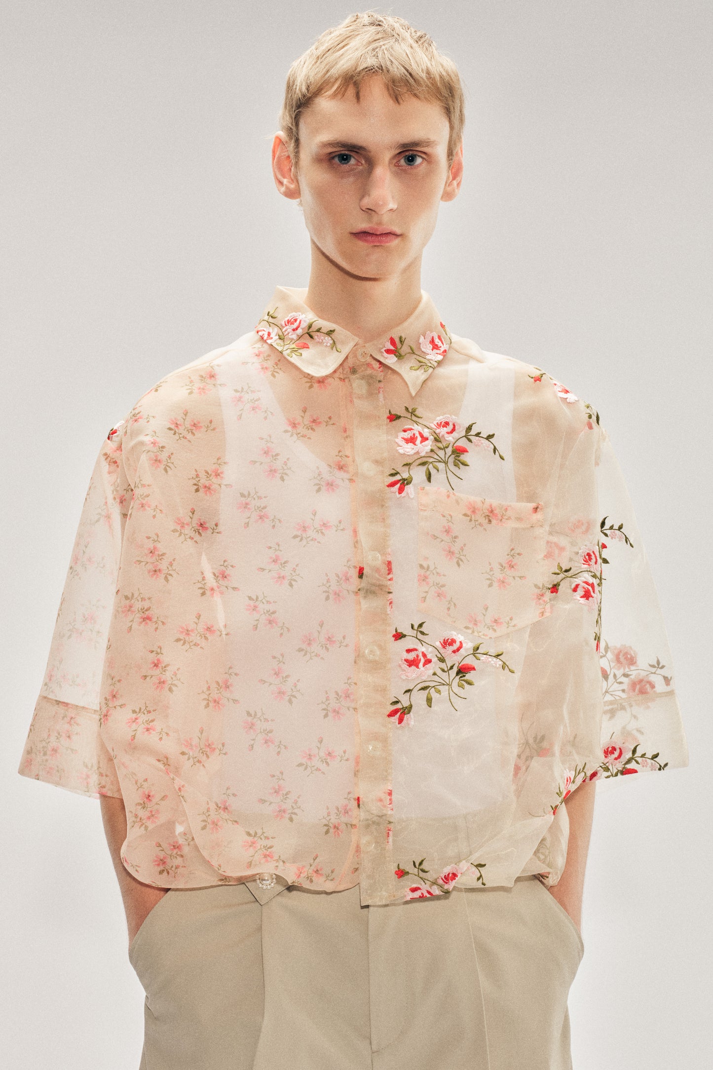 Sheer Patchwork Balloon Hem Shirt