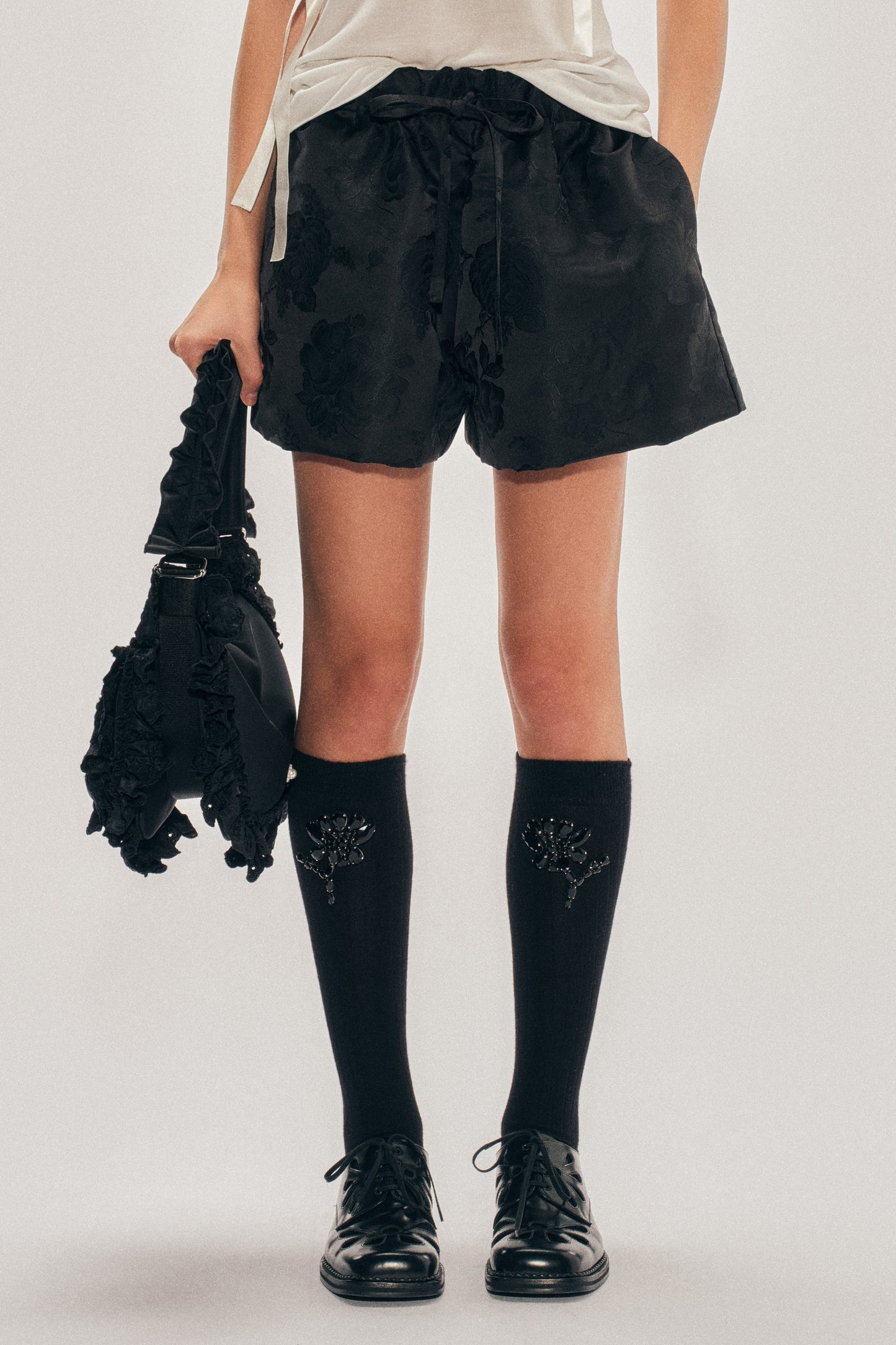 Poppy Crystal Flower Ribbed Knee Socks