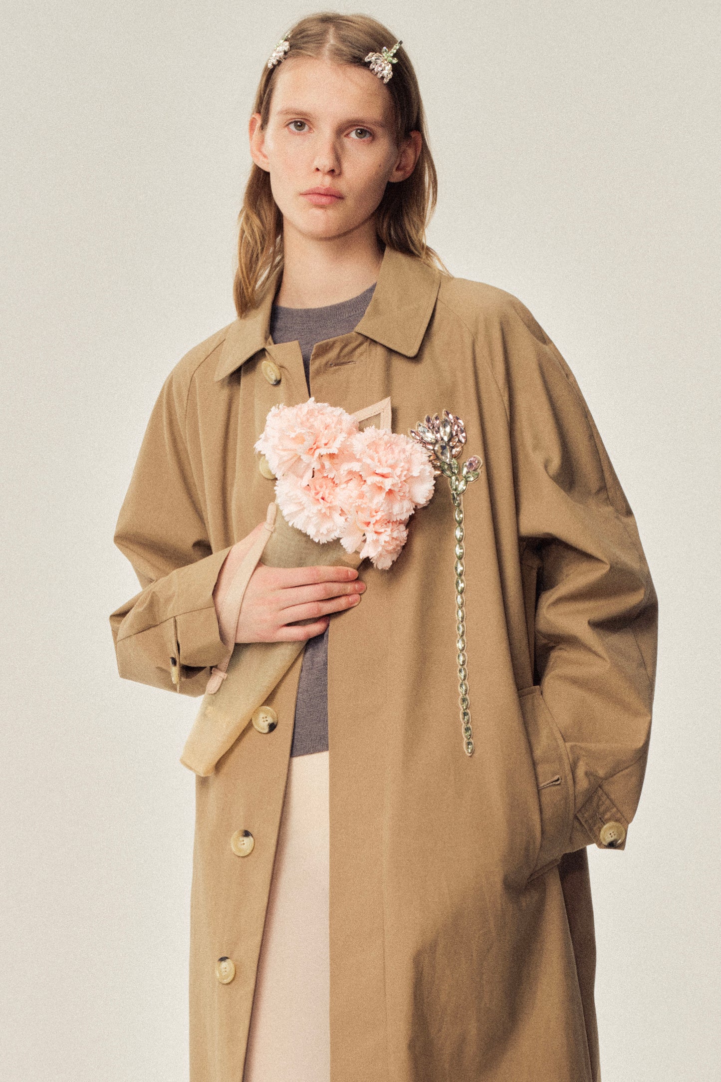 Embellished Carnation Car Coat