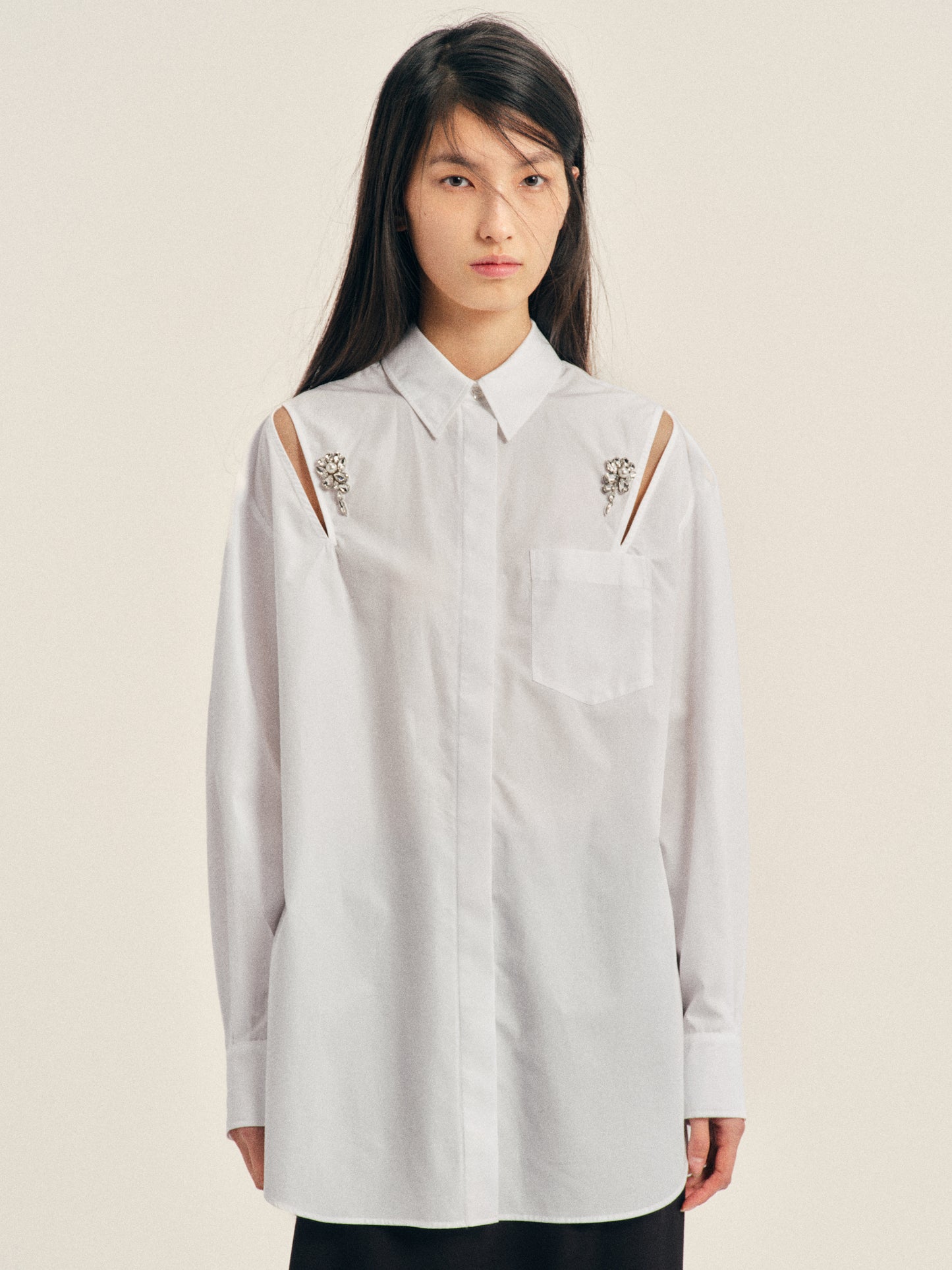 Embellished Cuff Detail Masculine Slash Shirt