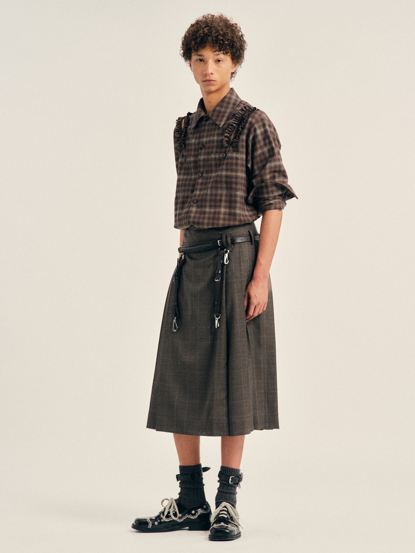 Ruffle Slash Flannel Shirt
