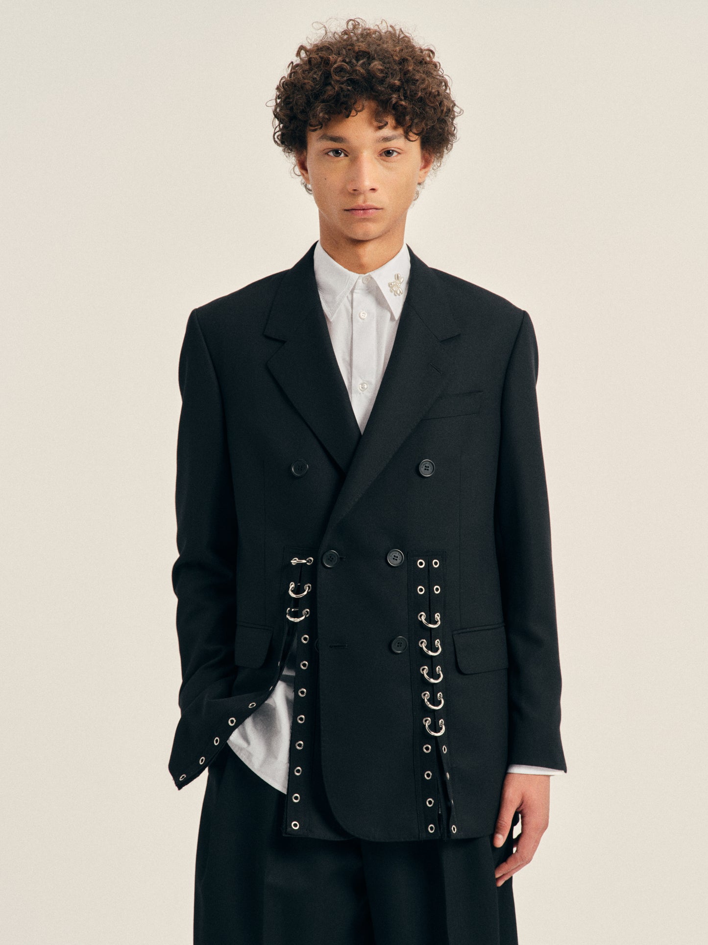 Double Breasted Grommet Ring Hem Slice Jacket