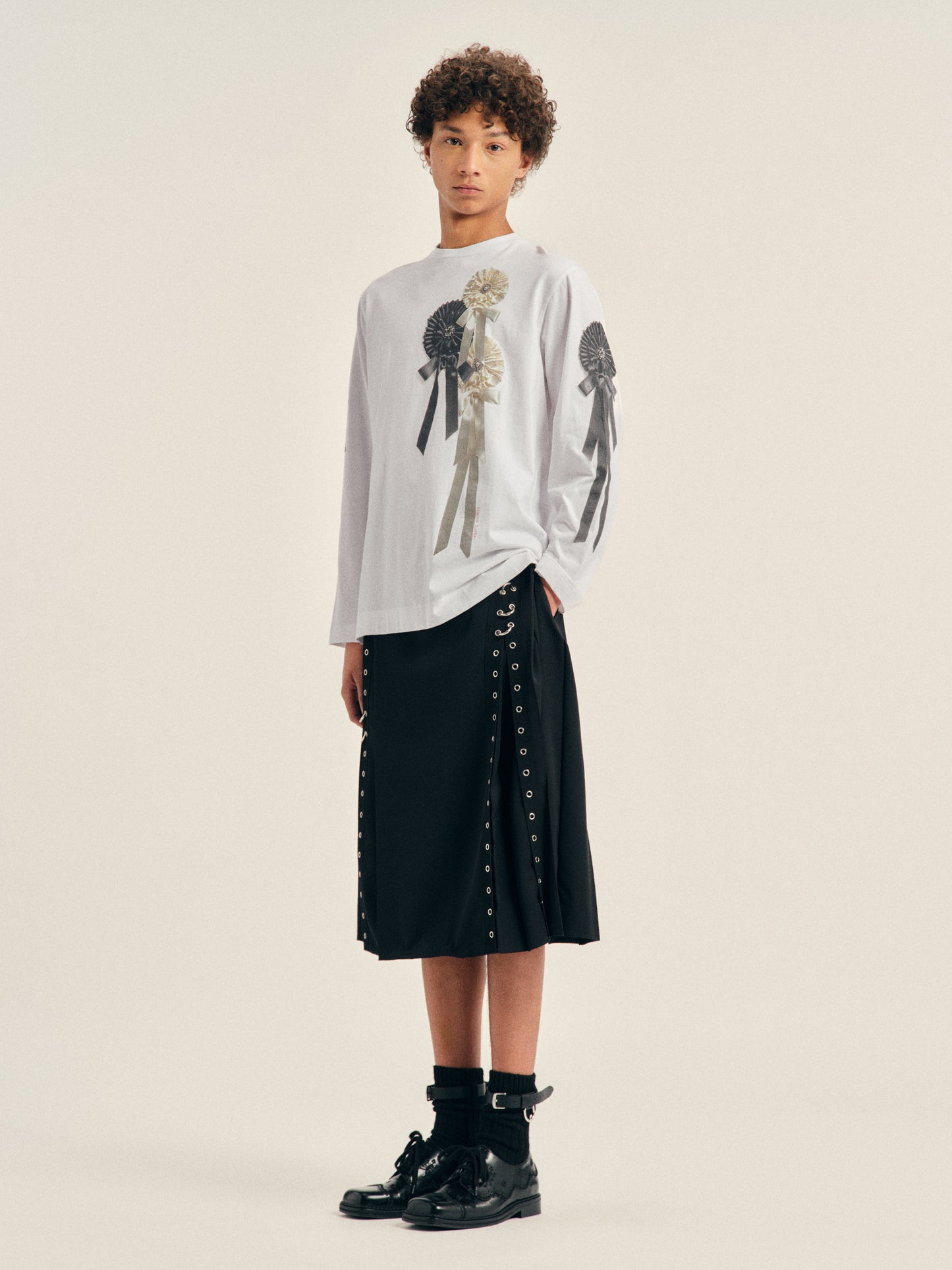Ribbon Rosette Print Long Sleeve T-Shirt