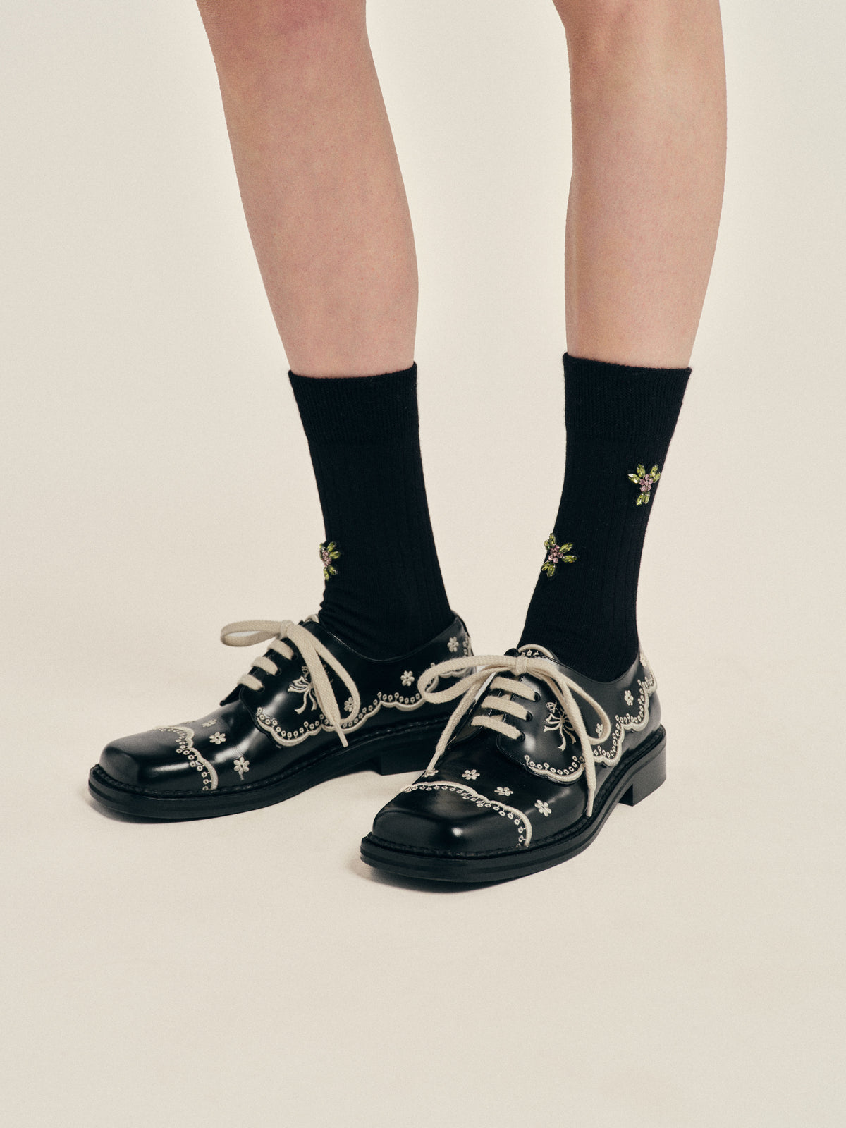 Embellished Merino Silk Ankle Socks