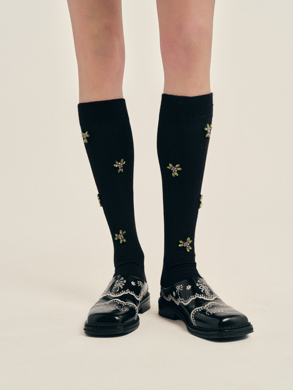 Embellished Merino Silk Knee Socks