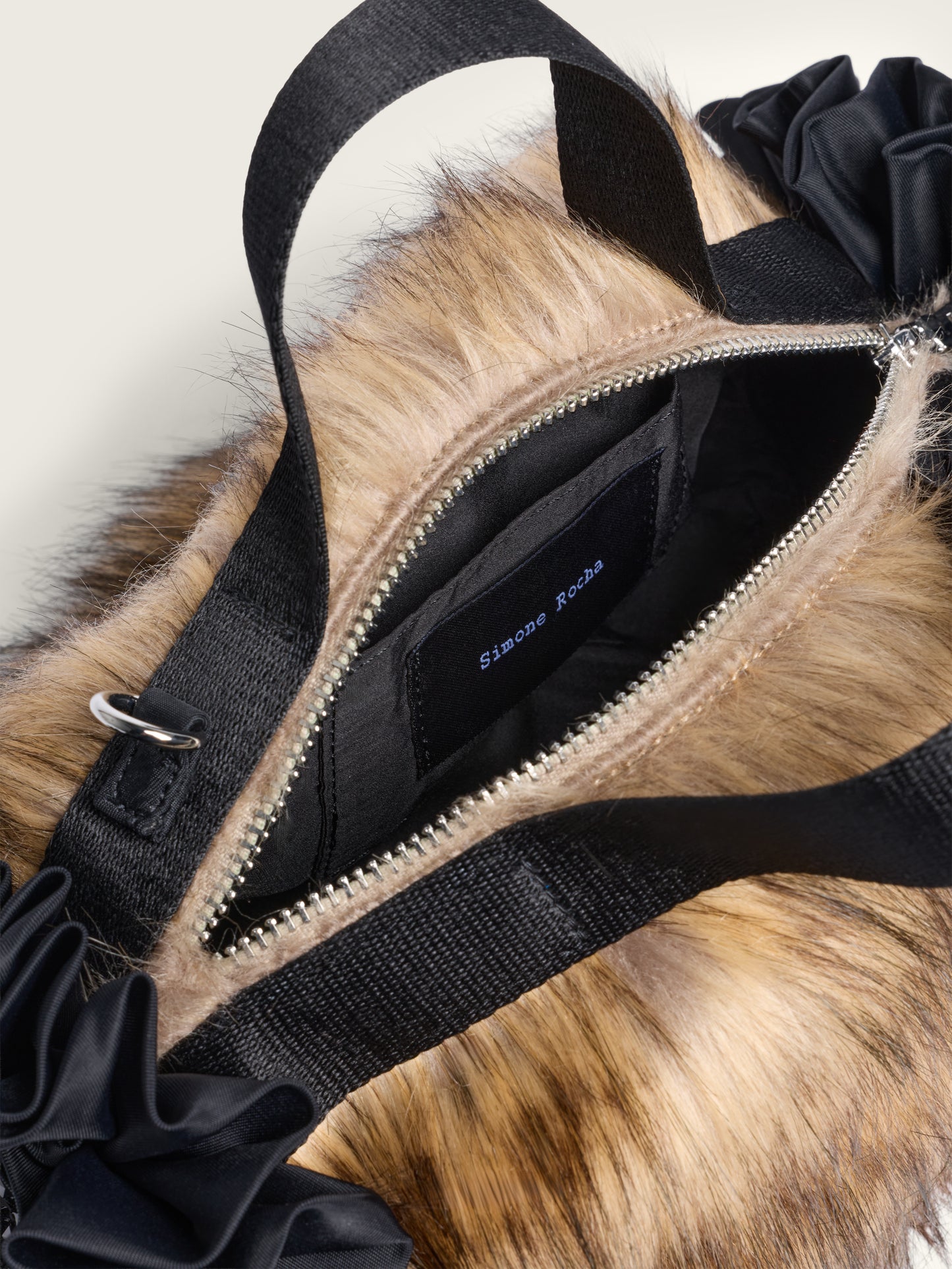 Embellished Mini Faux Fur Double Ribbon Rosette Bag