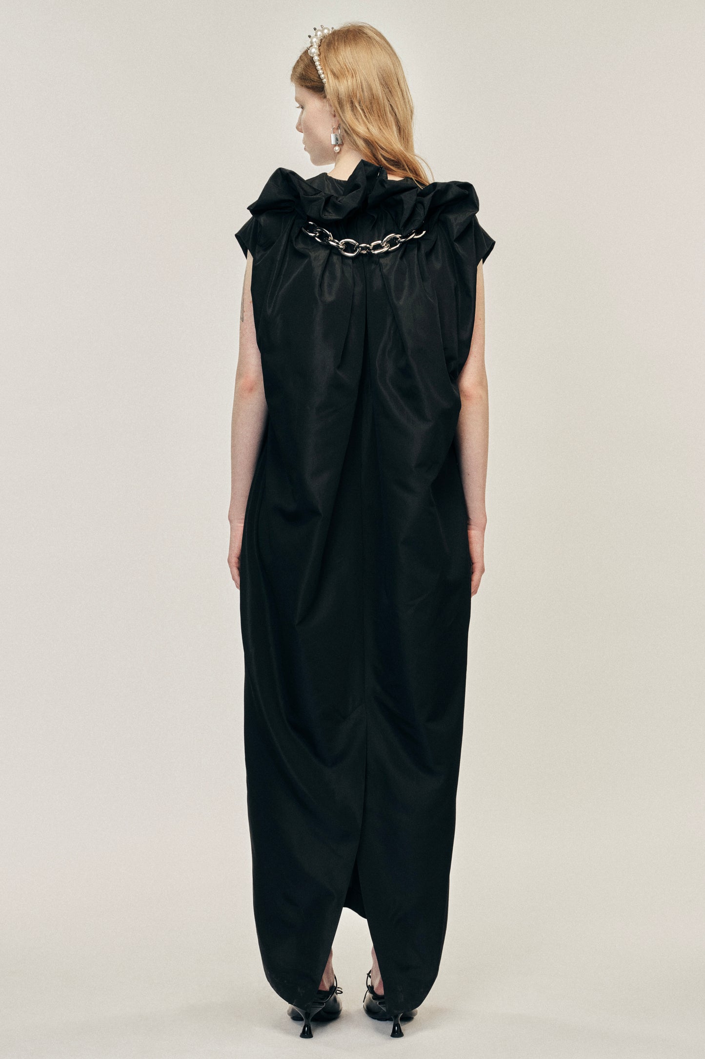 Fitted Back Ruched Detail Chain Dress
