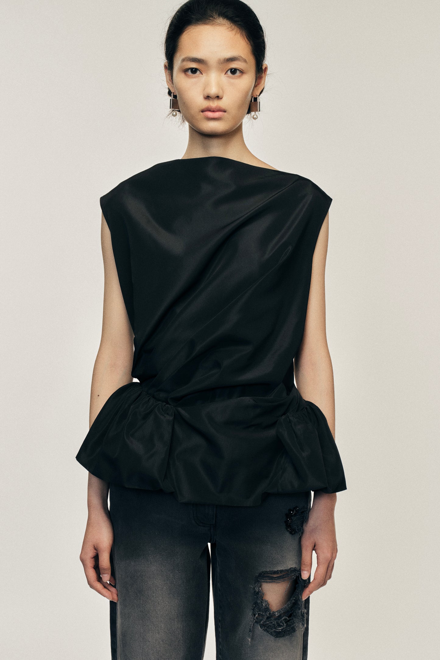 Draped Bind Peplum Top