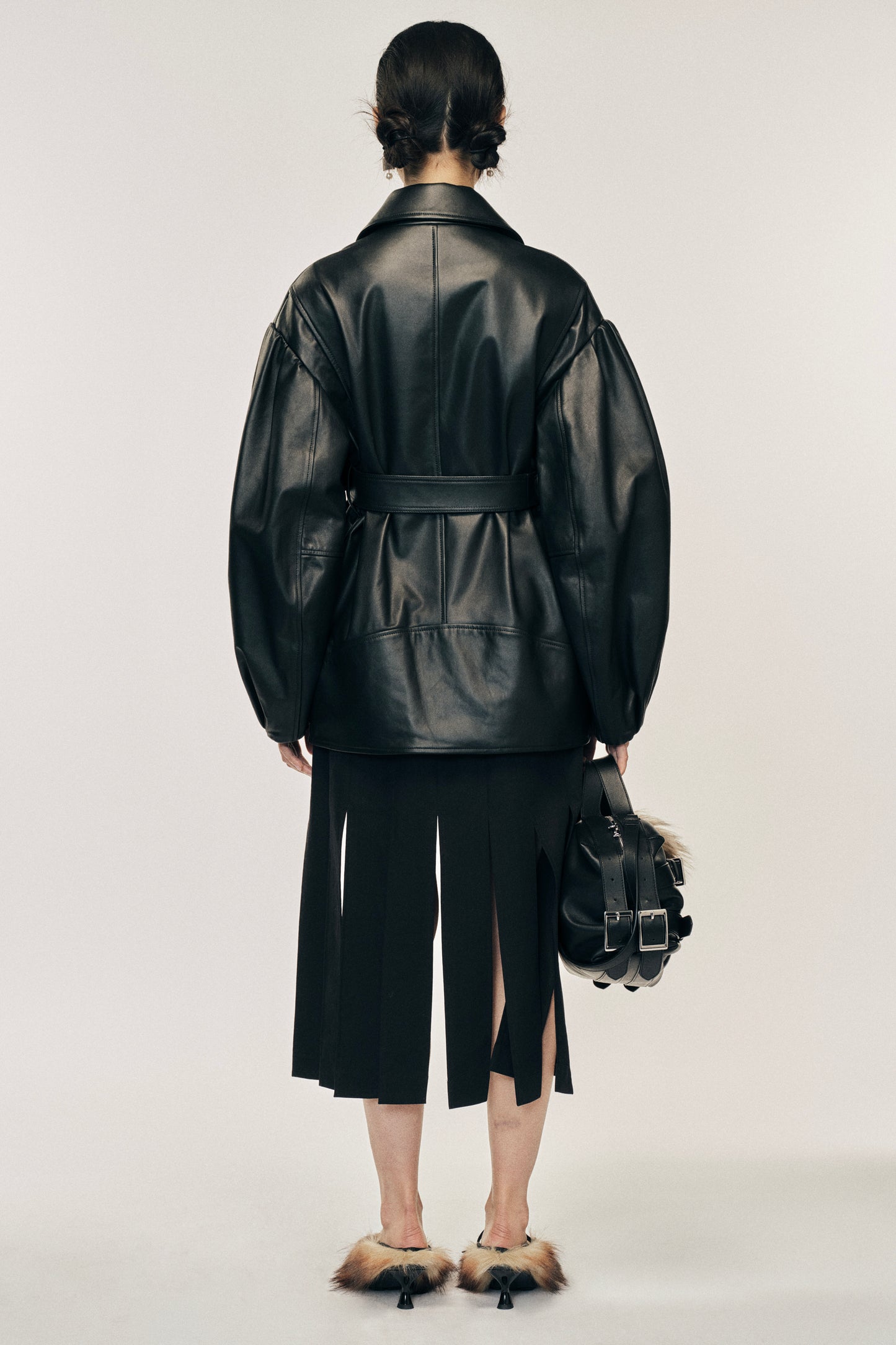 Puff Sleeve Multi Belt Biker Jacket