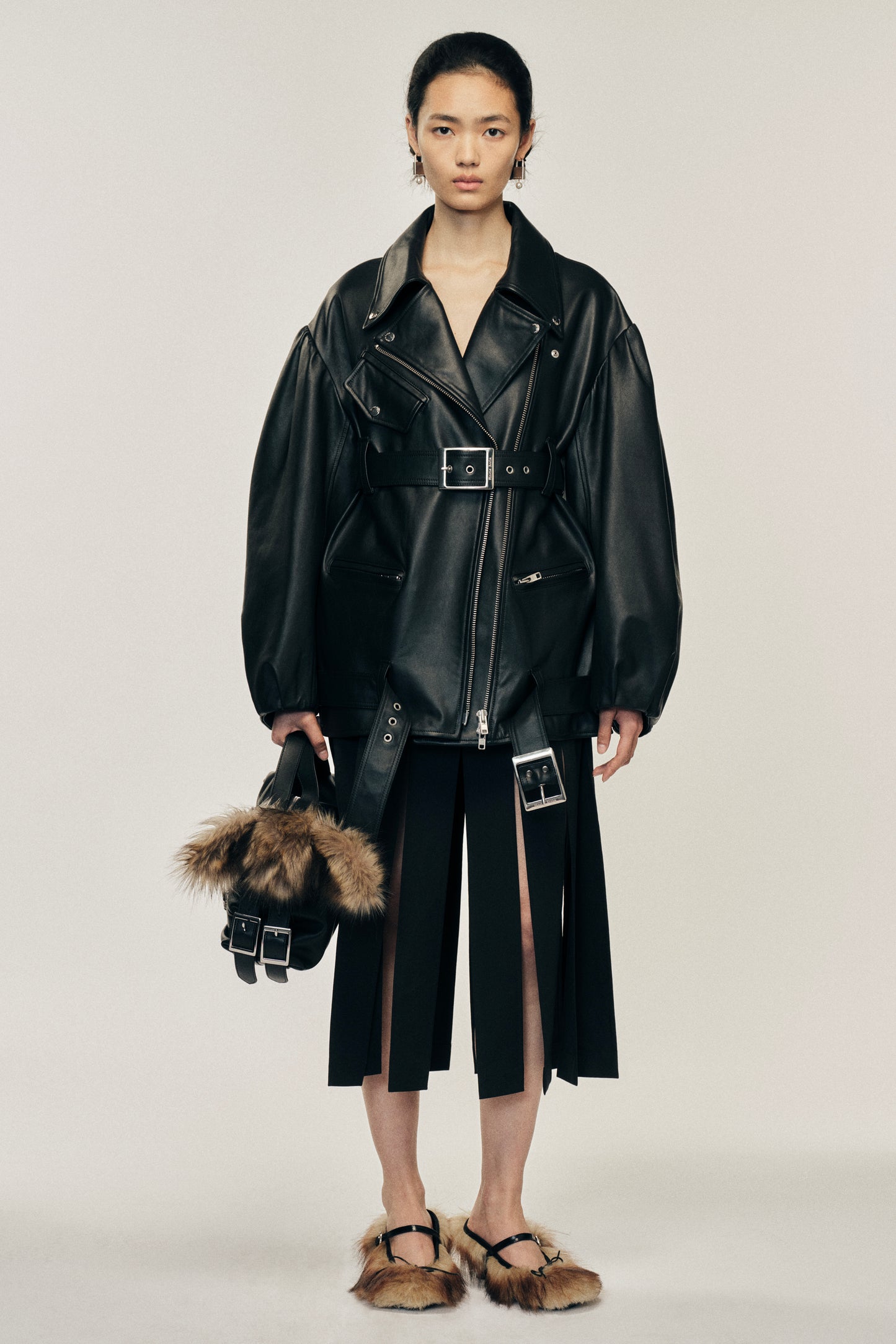 Puff Sleeve Multi Belt Biker Jacket