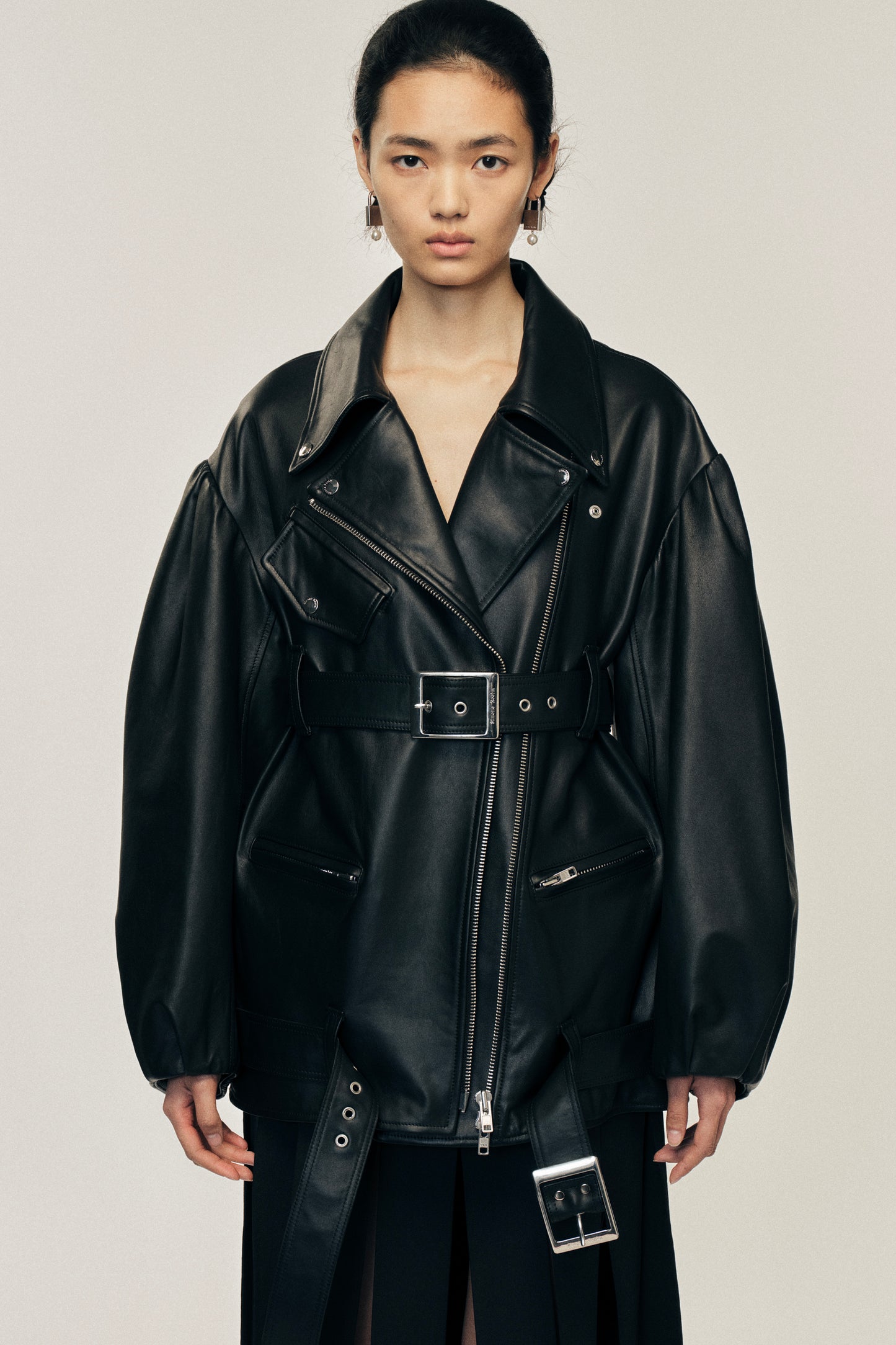 Puff Sleeve Multi Belt Biker Jacket