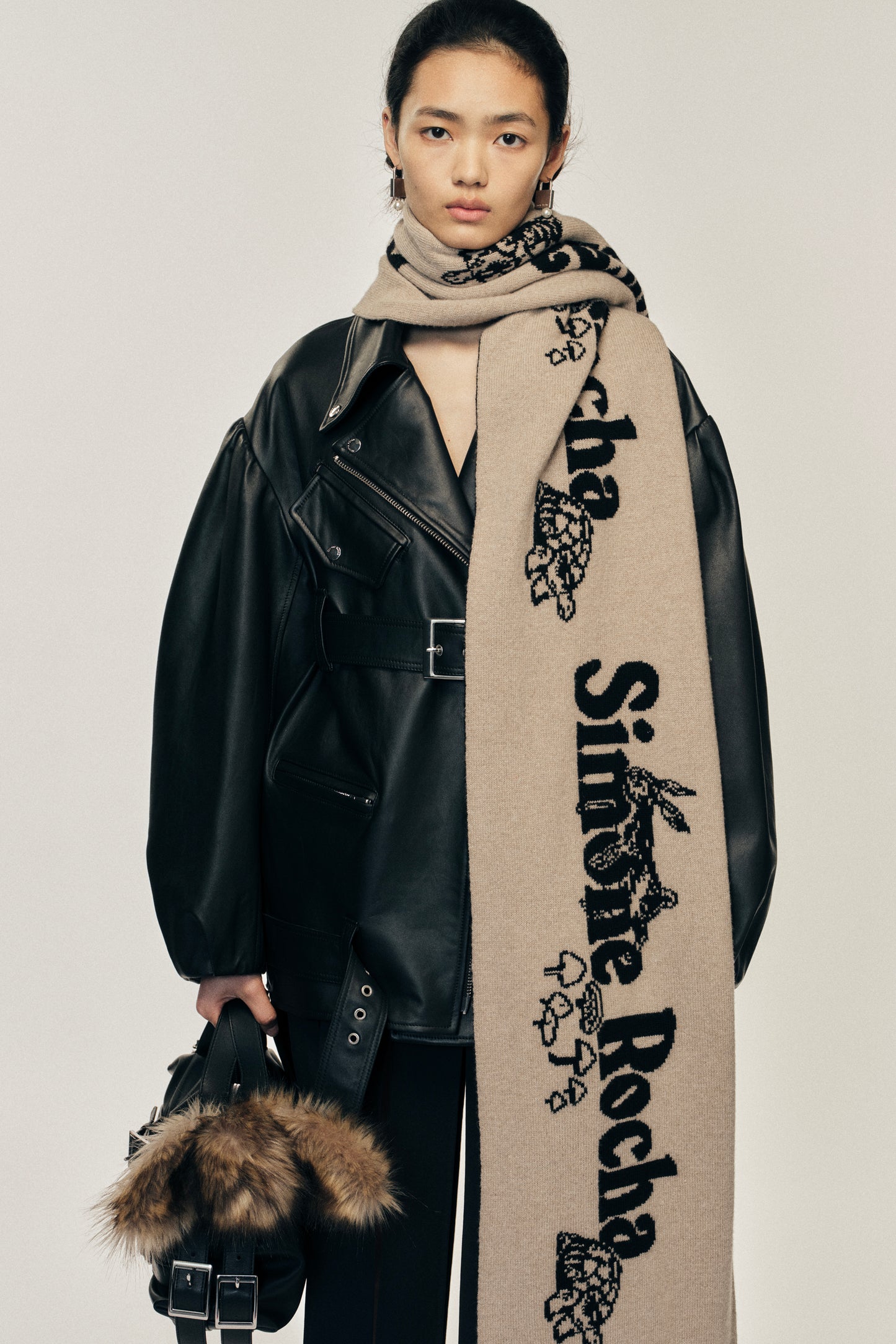 Long Graphic Logo Knit Scarf