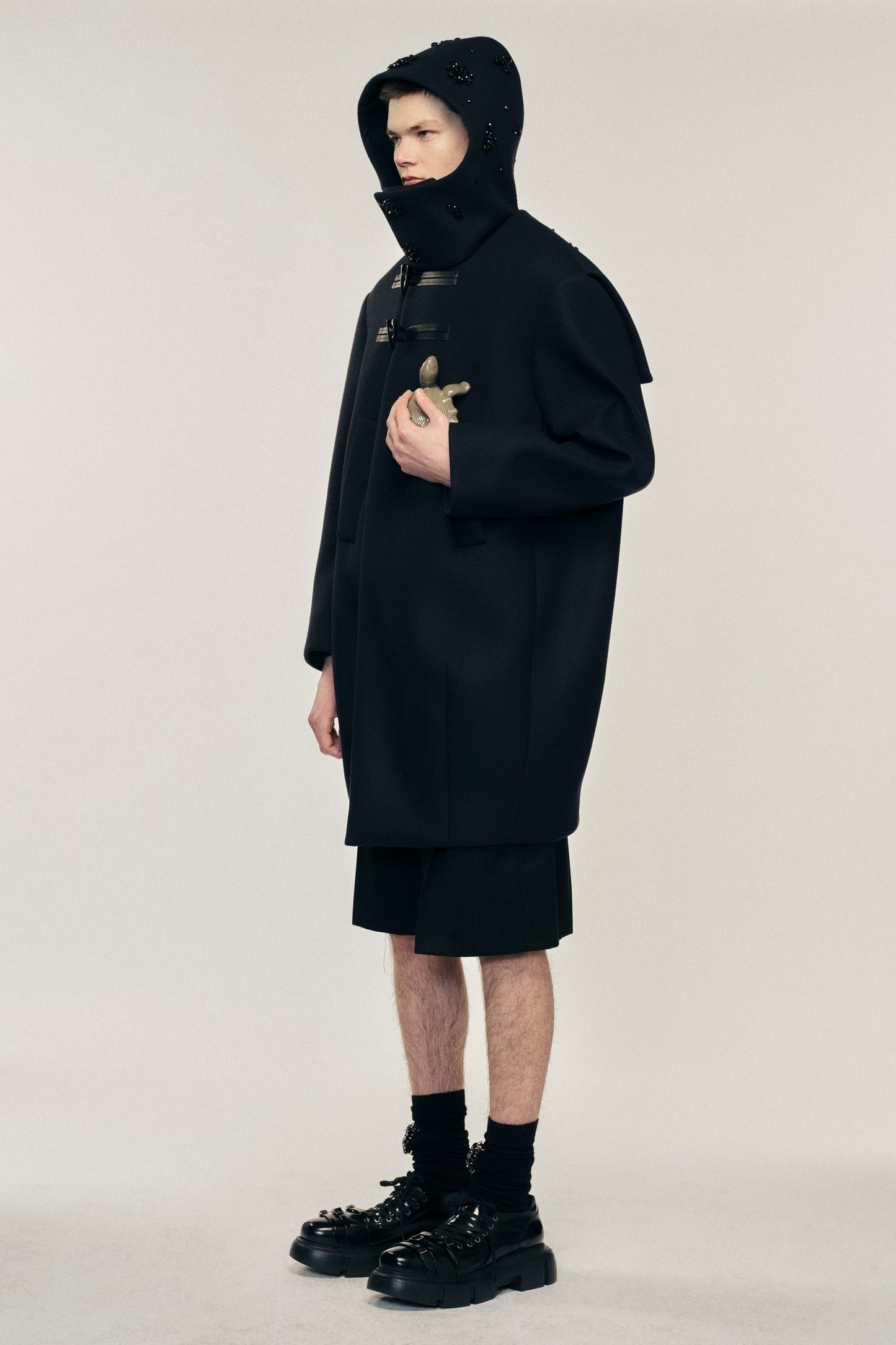 Embellished Back Flap Cocoon Duffle Coat