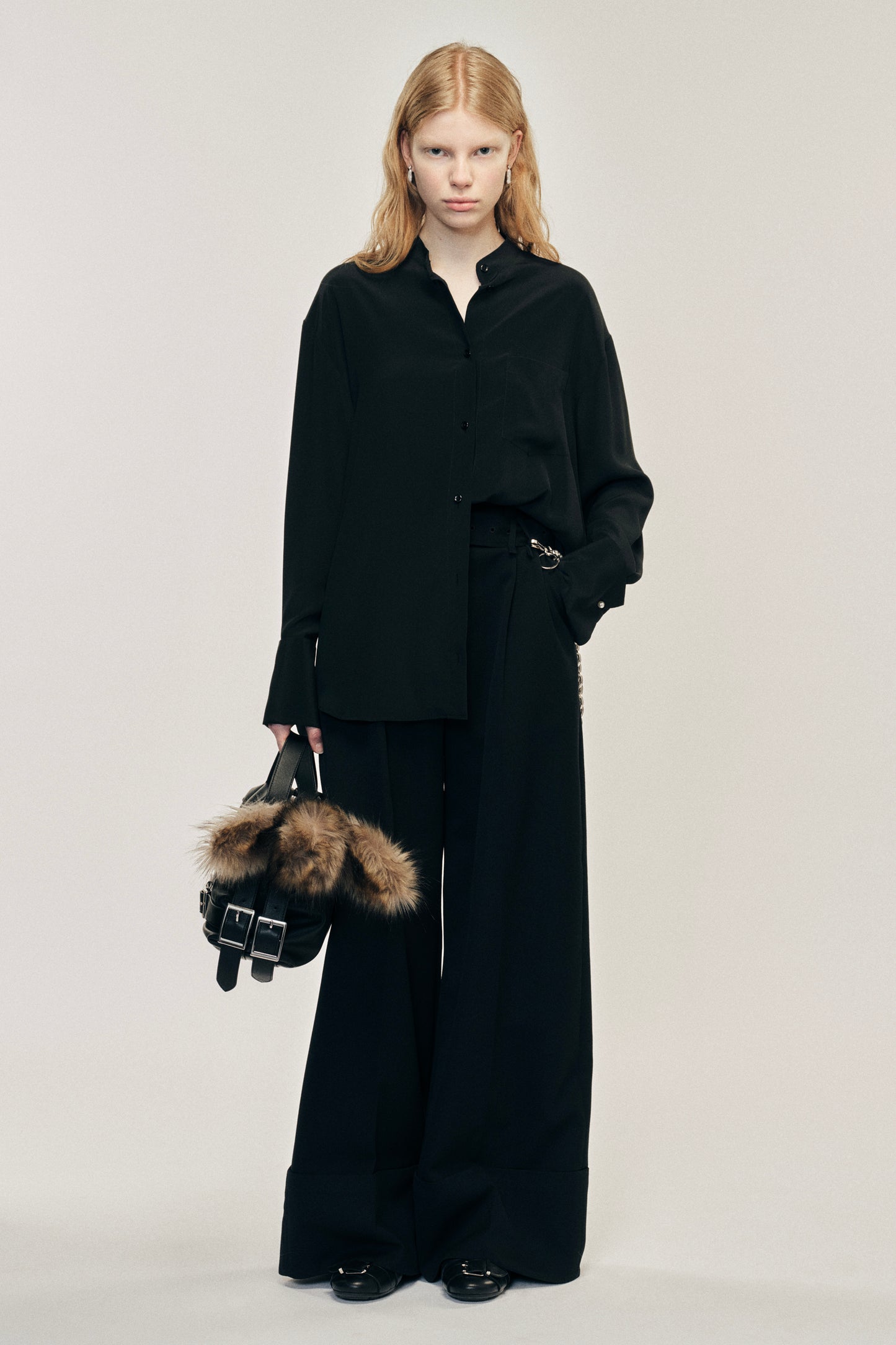 Collarless Elongated Cuff Shirt