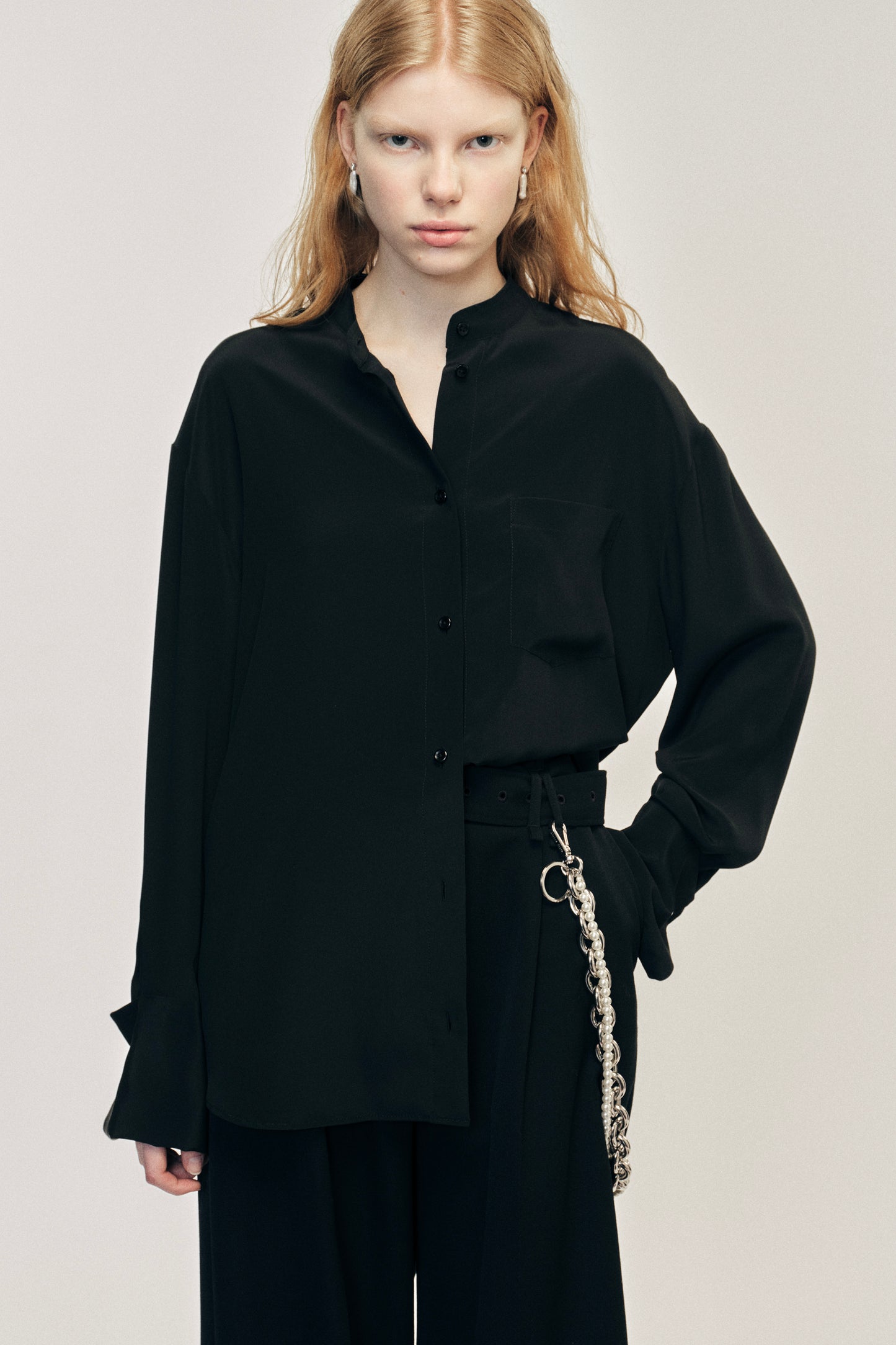Collarless Elongated Cuff Shirt