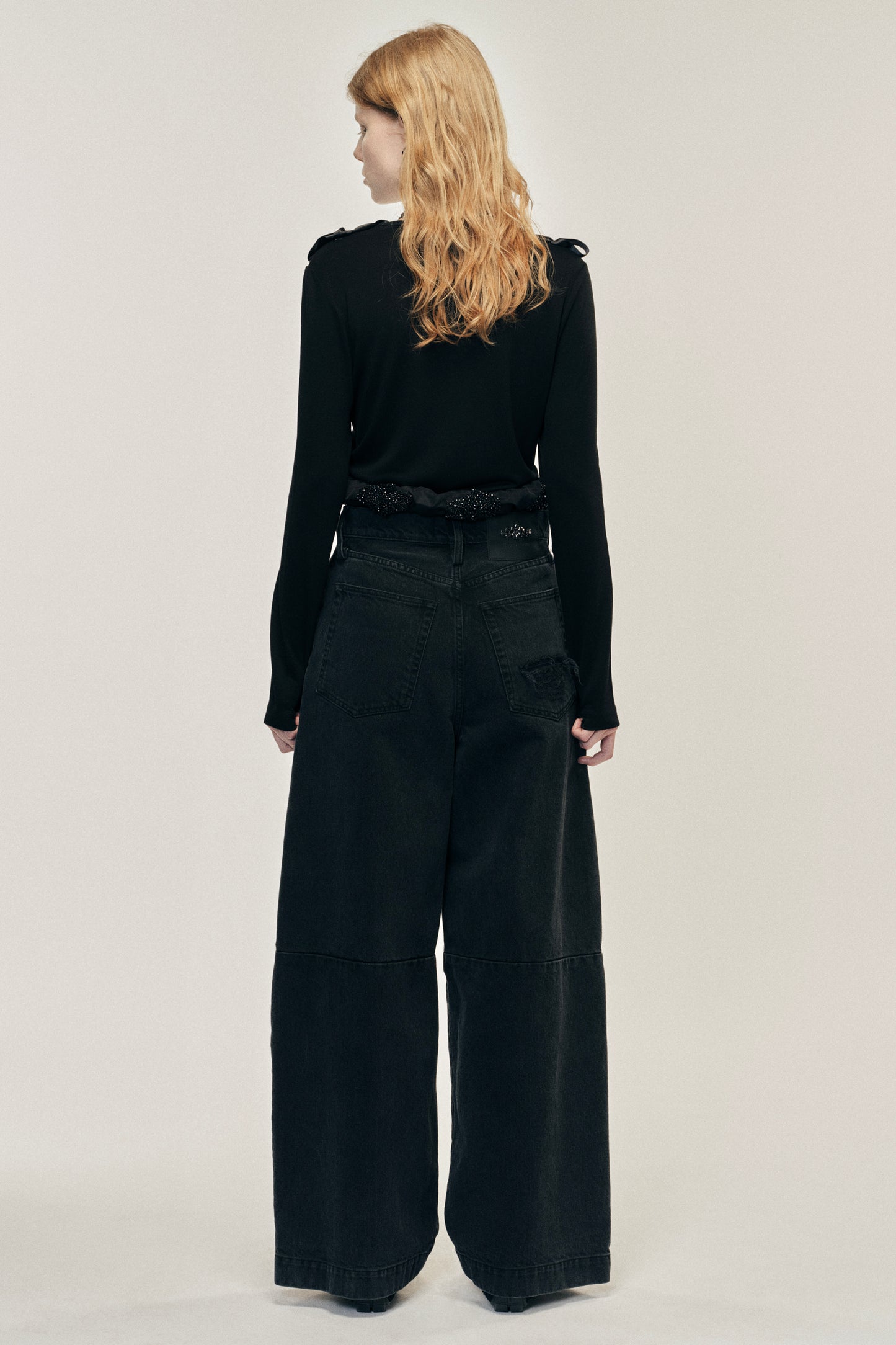 Embellished Wide Leg Puddle Jeans