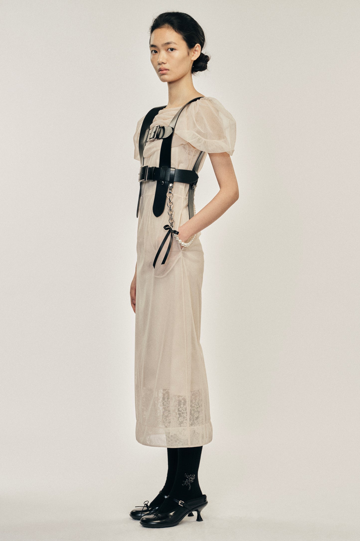 Sheer Sculpted Gathered Bust Dress