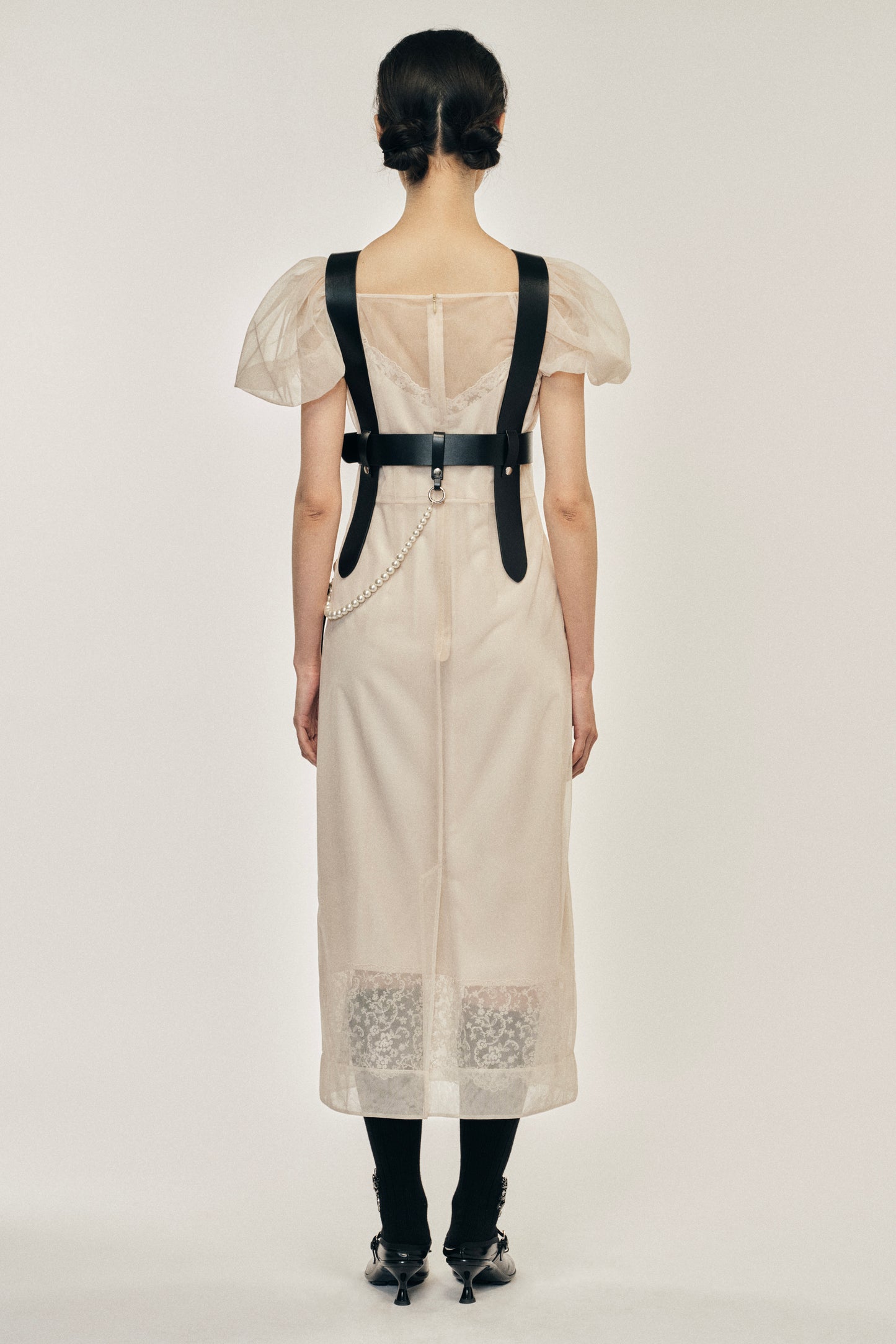 Sheer Sculpted Gathered Bust Dress