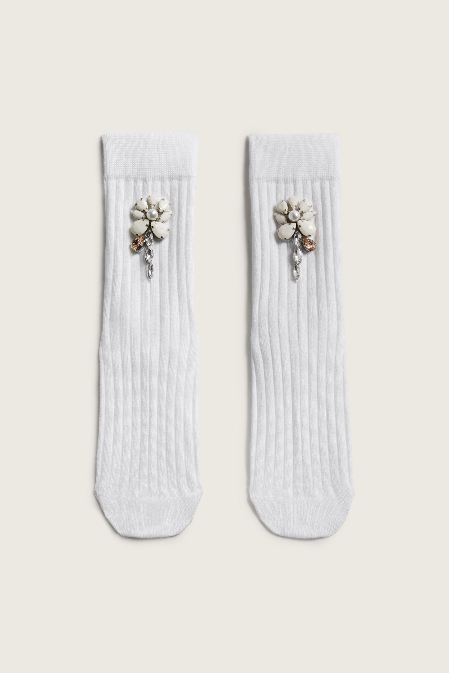 Poppy Crystal Flower Ribbed Ankle Socks