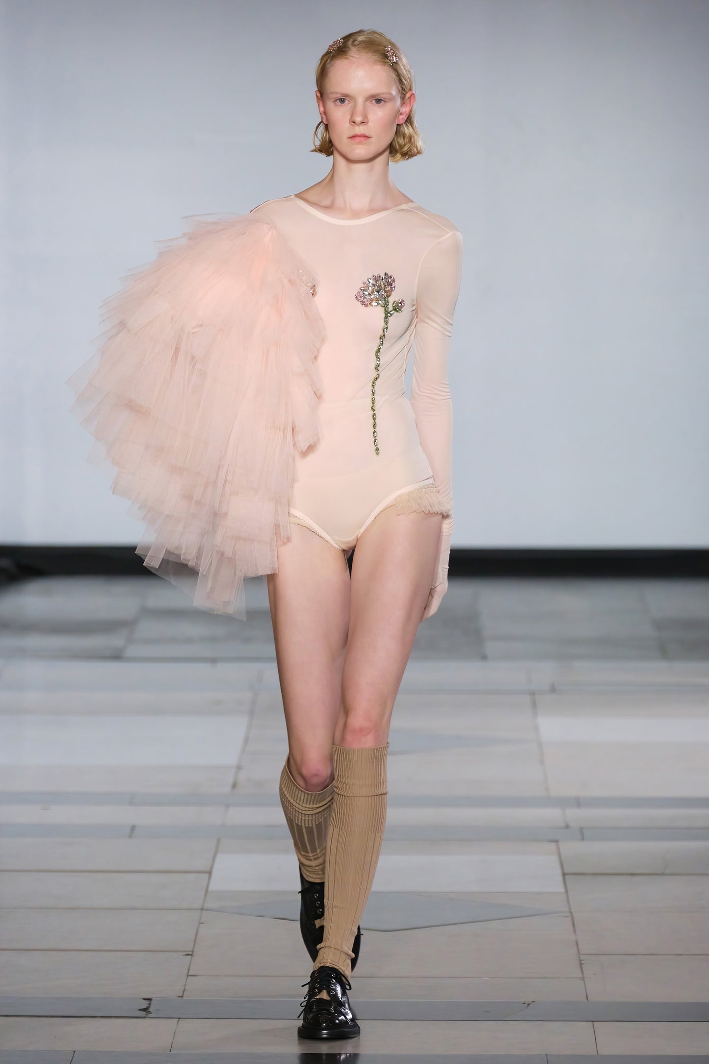 Embellished Double Carnation Mesh Top