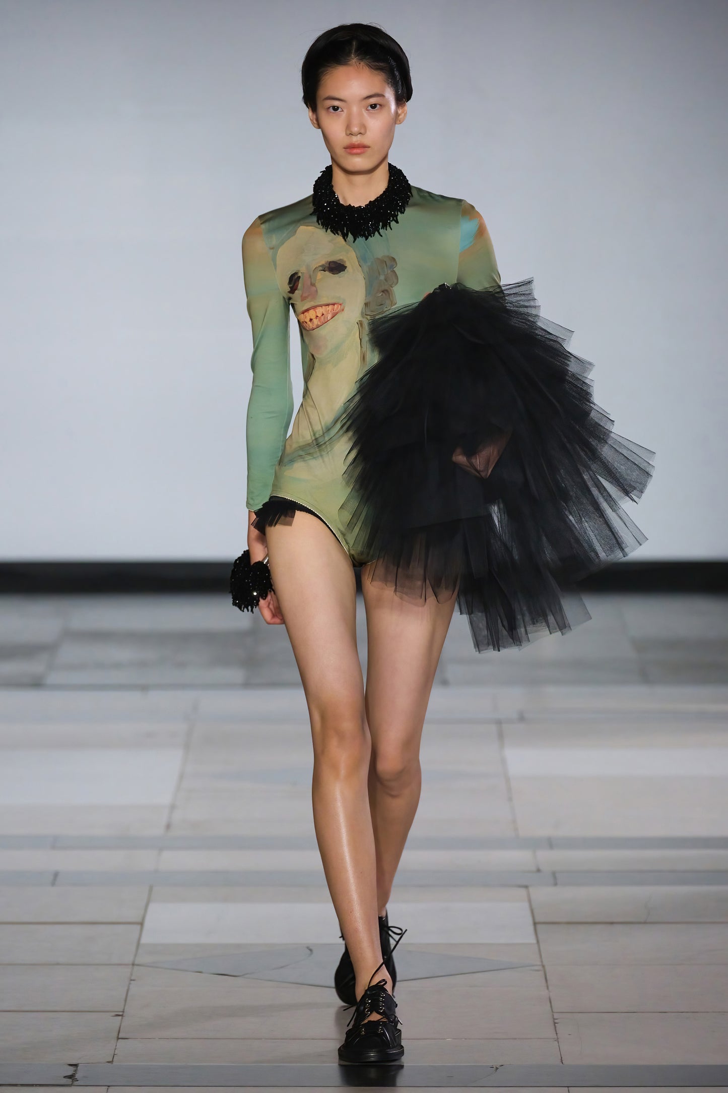 Lady With A Bird Mesh Top