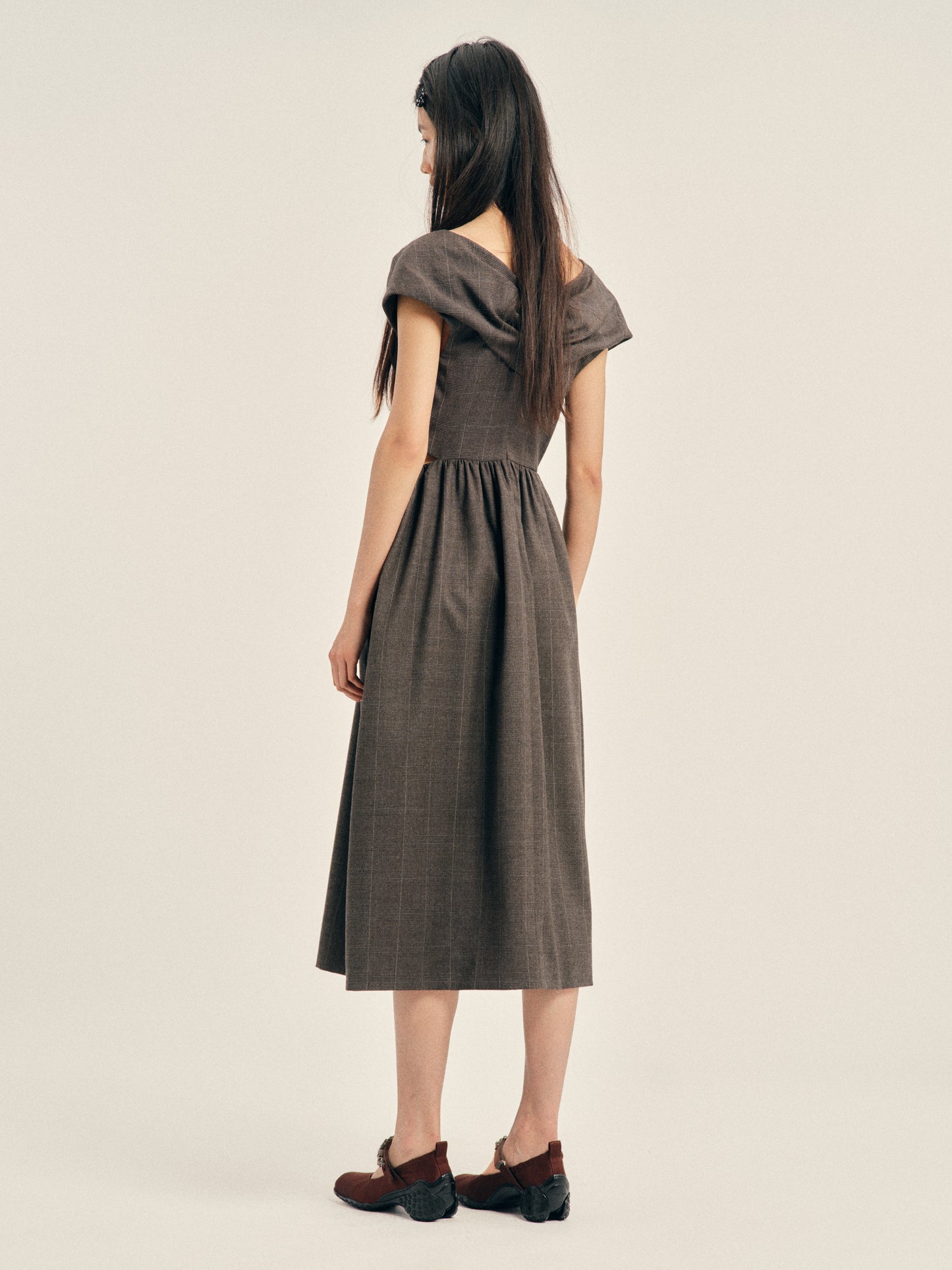 Embellished Gathered Sleeve Bite Detail Flare Dress