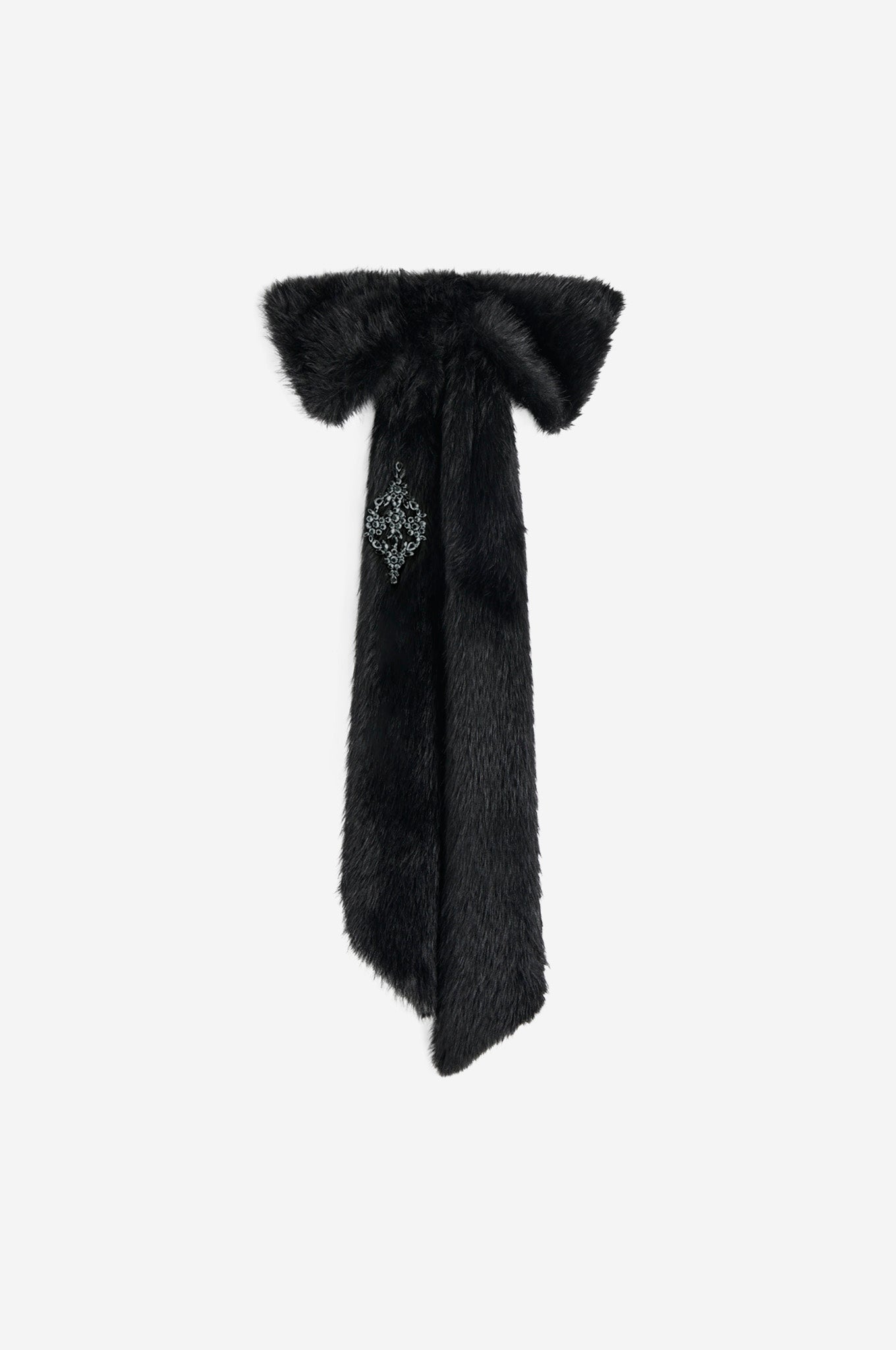 Embellished Faux Fur Bow Scarf