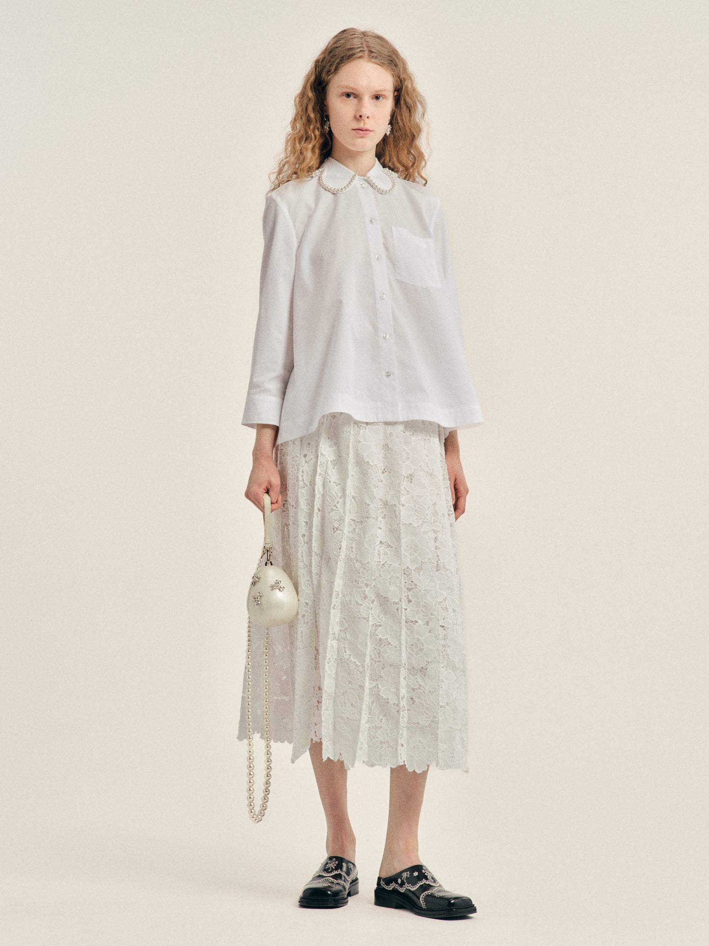 Embellished Cropped Petal Collar Masculine Shirt