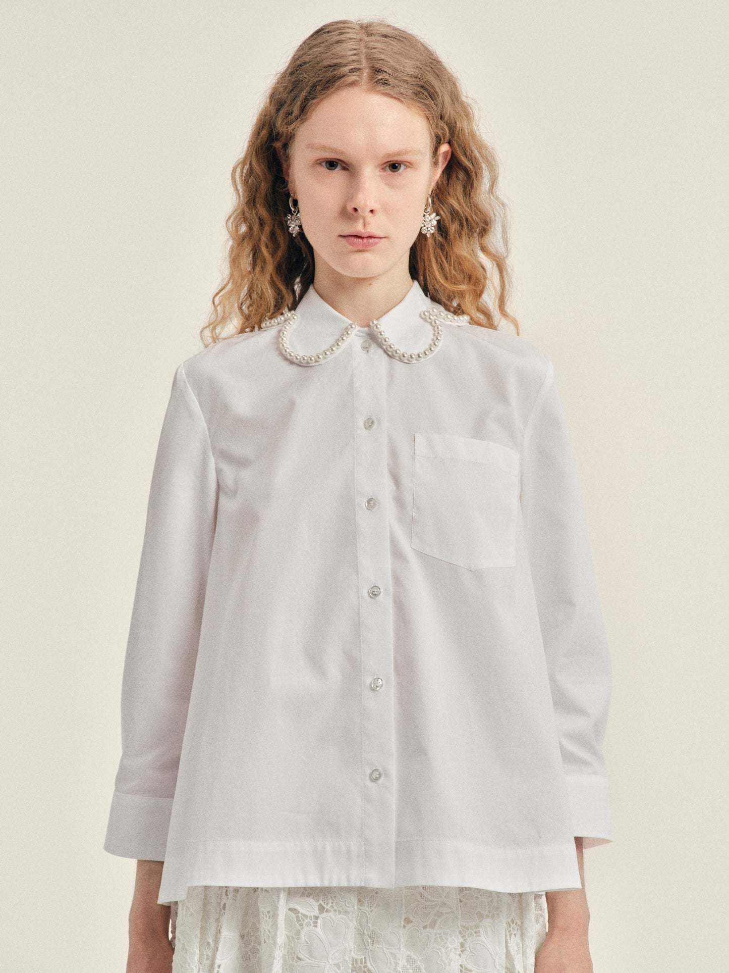 Embellished Cropped Petal Collar Masculine Shirt