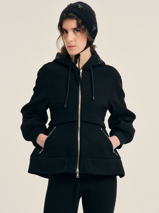 Embellished Sculpted Double Hem Zip Jacket