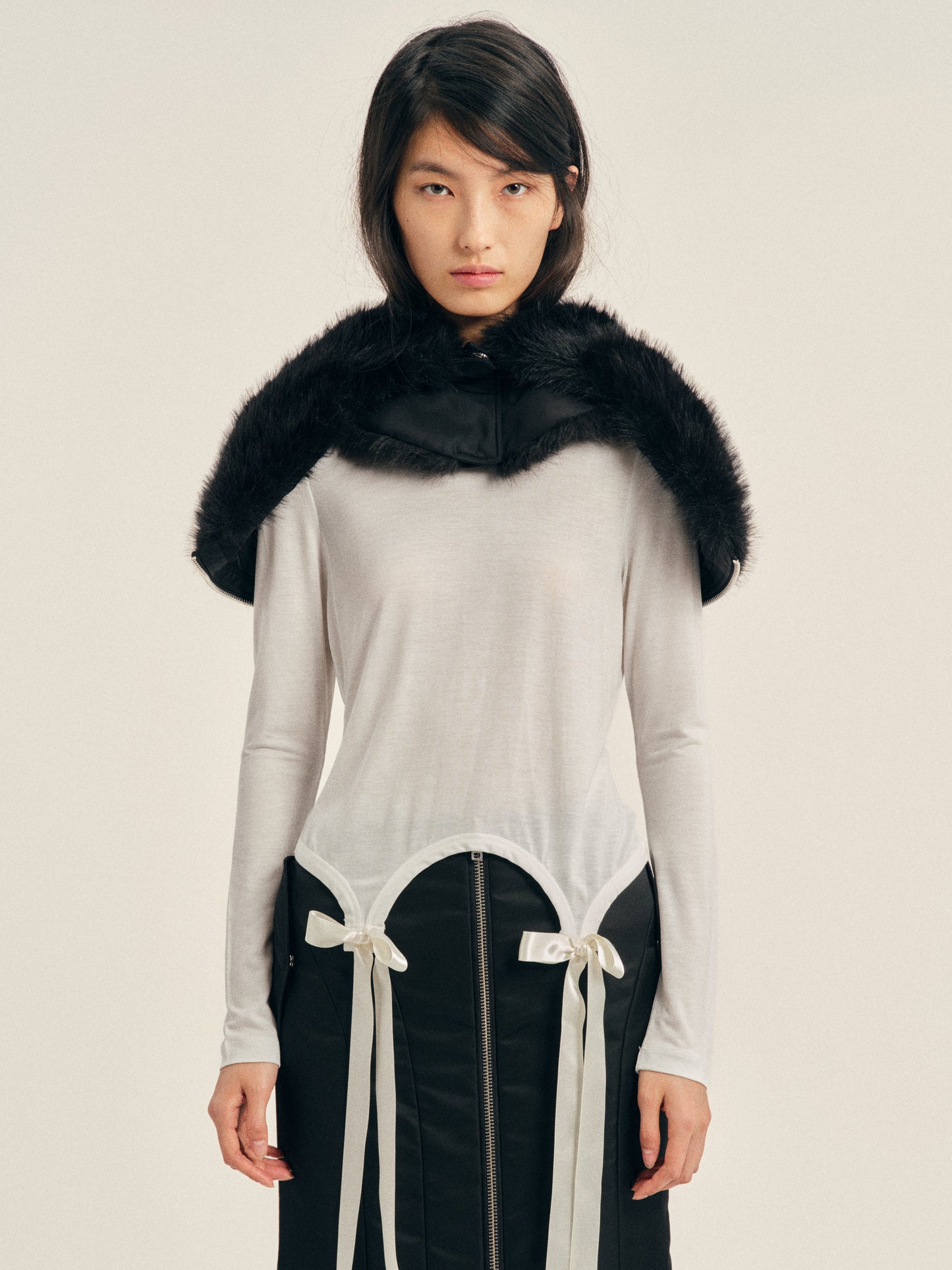 Split Faux Fur Zip Hood