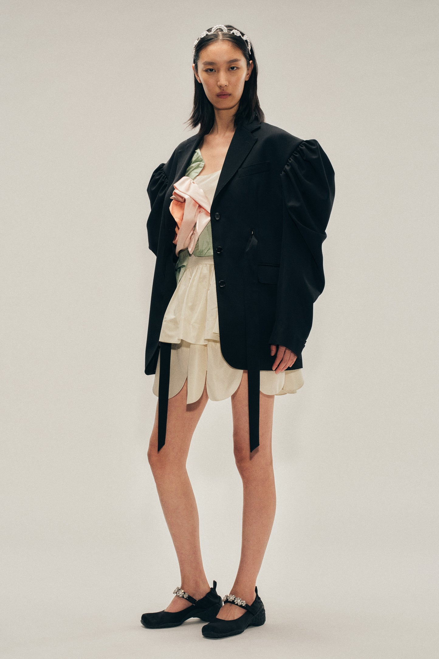 Back Cutout Draped Sleeve Bow Jacket