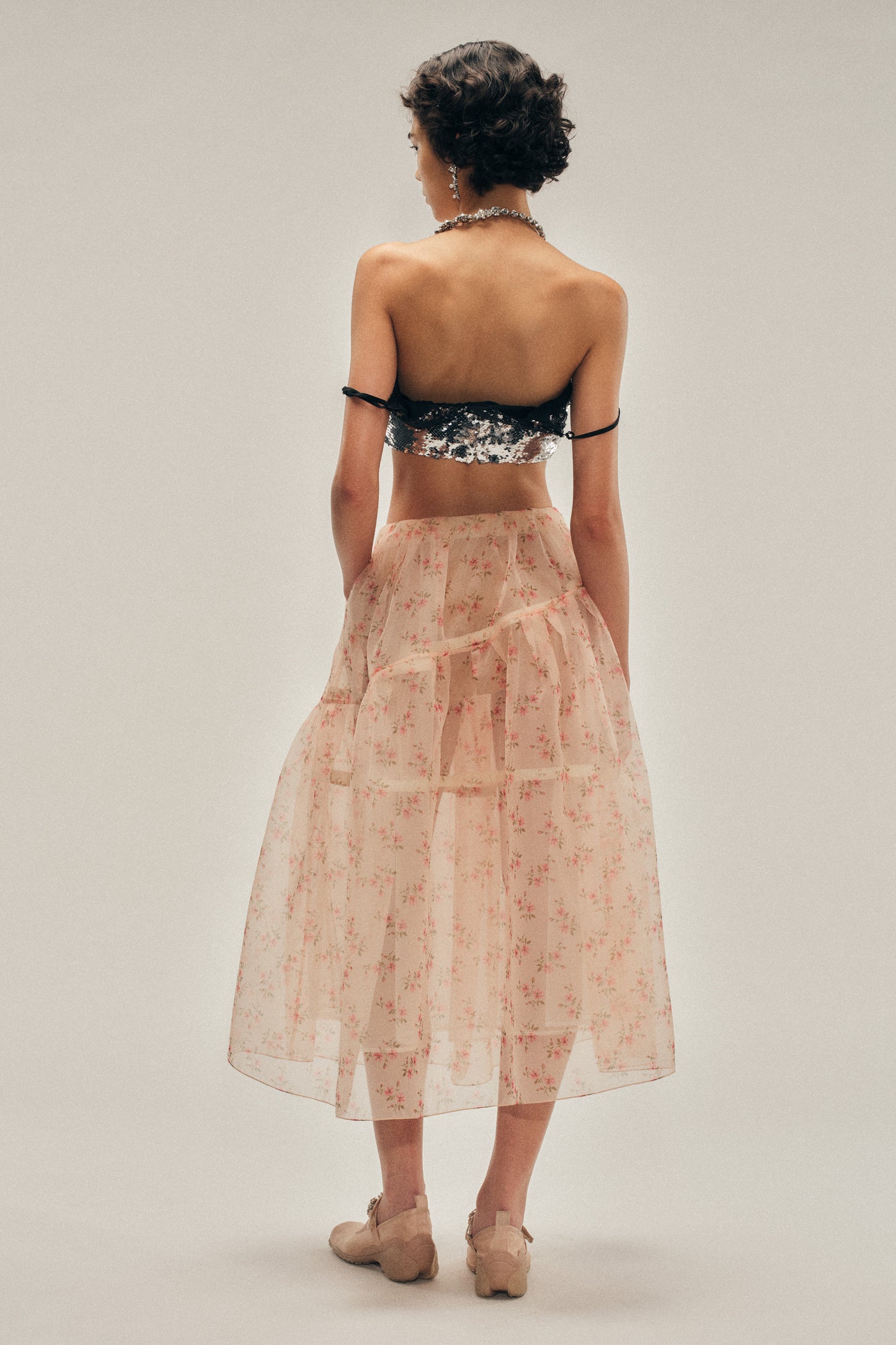 Sheer Overlay Long Flounce Skirt