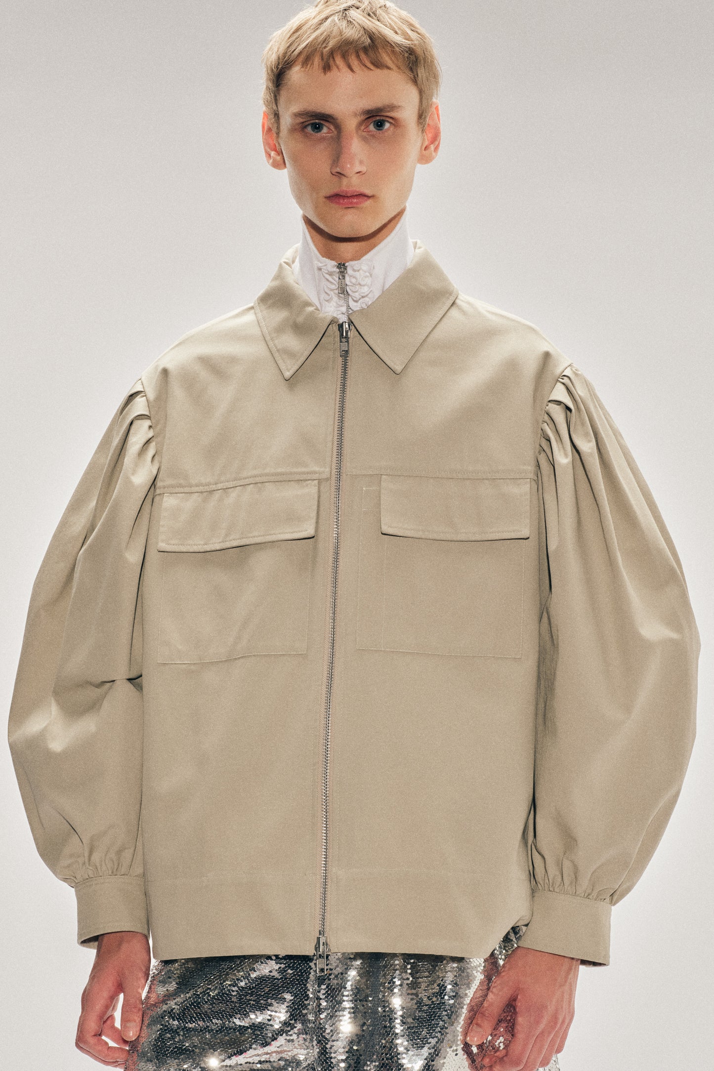 Puff Sleeve Utility Pen Pocket Jacket