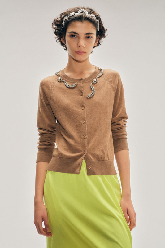 Embellished Classic Merino Silk Cardigan