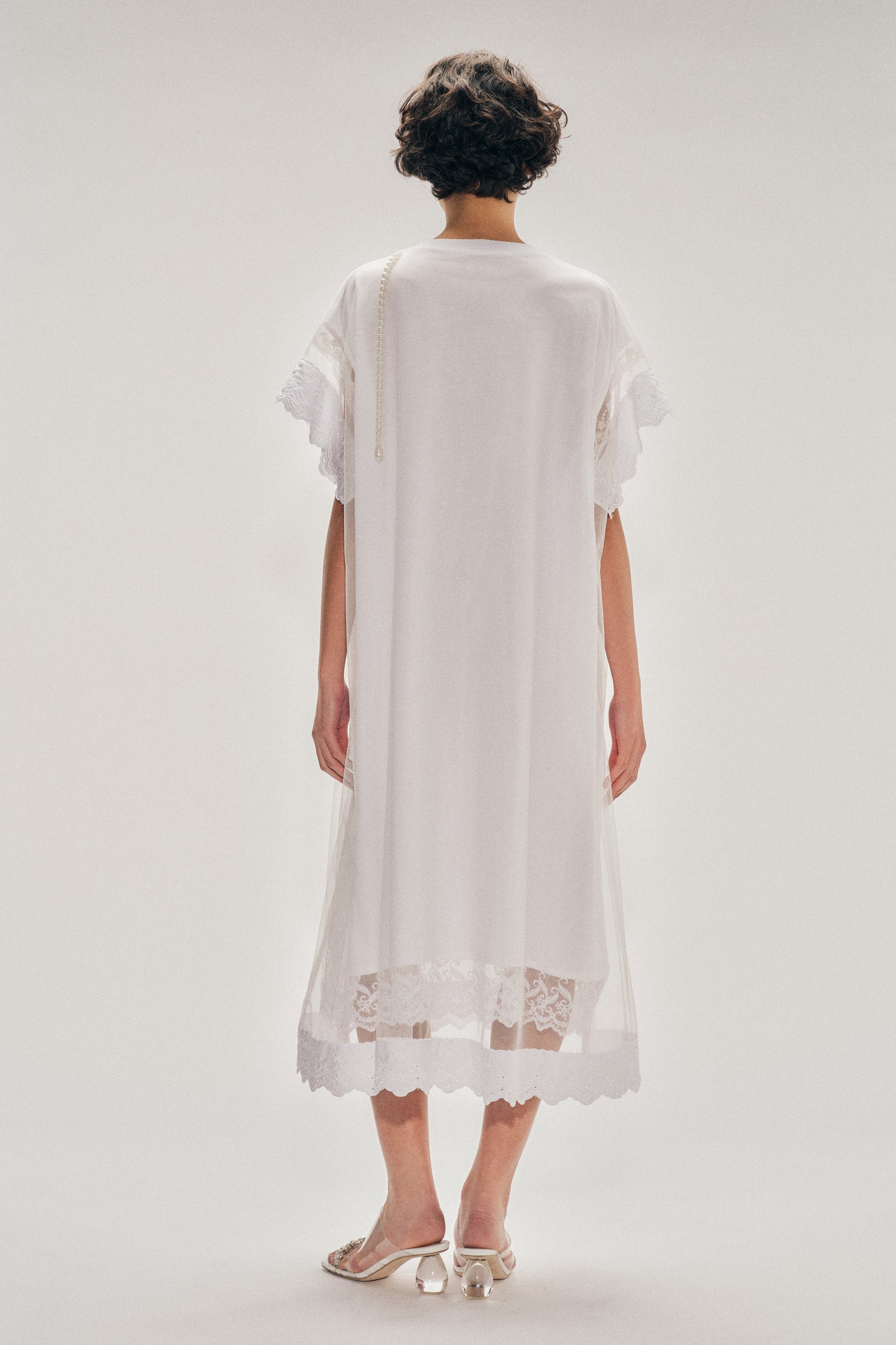 Beaded Layered Liquid Lace Trim Smock Dress