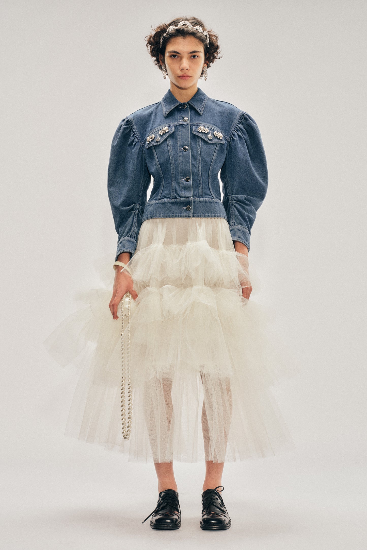 Embellished Sculpted Draped Sleeve Jacket