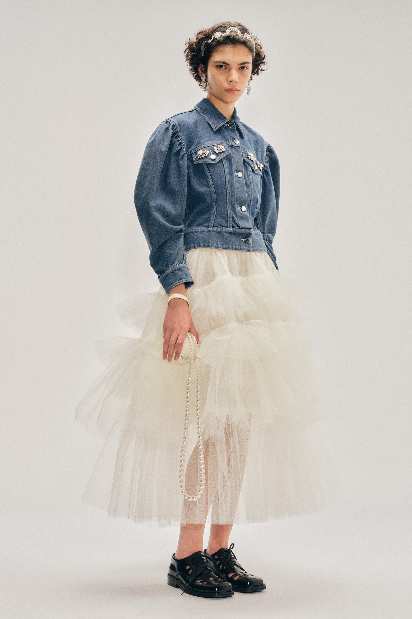 Embellished Sculpted Draped Sleeve Jacket