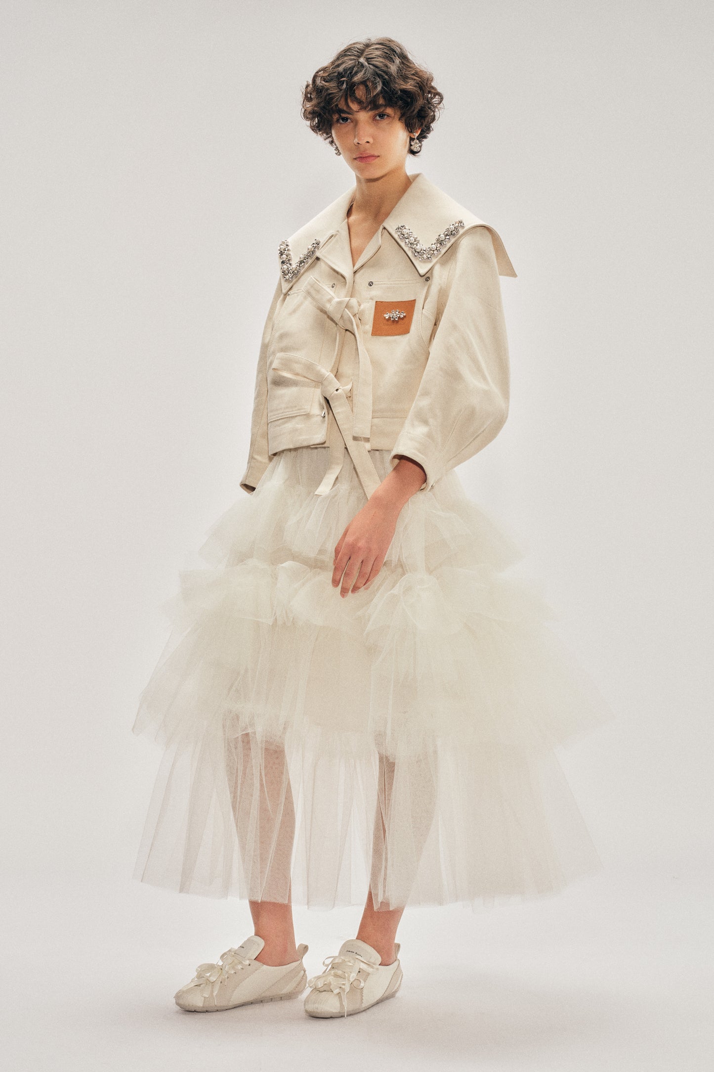 Embellished Cropped Sailor Collar Workwear Bow Jacket