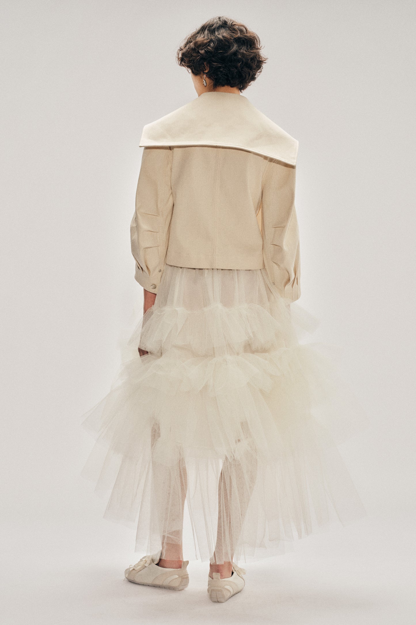 Embellished Cropped Sailor Collar Workwear Bow Jacket