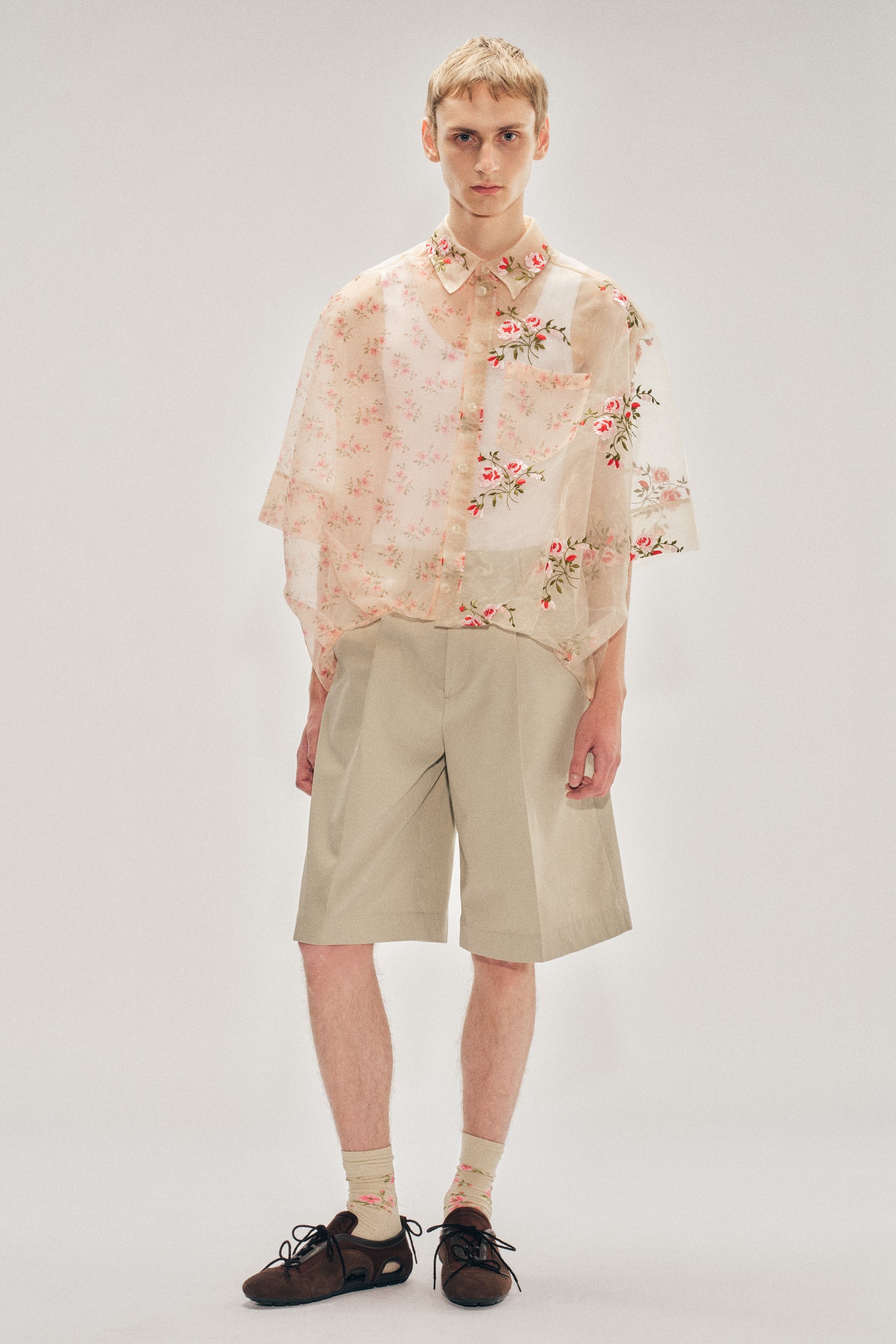 Sheer Patchwork Balloon Hem Shirt