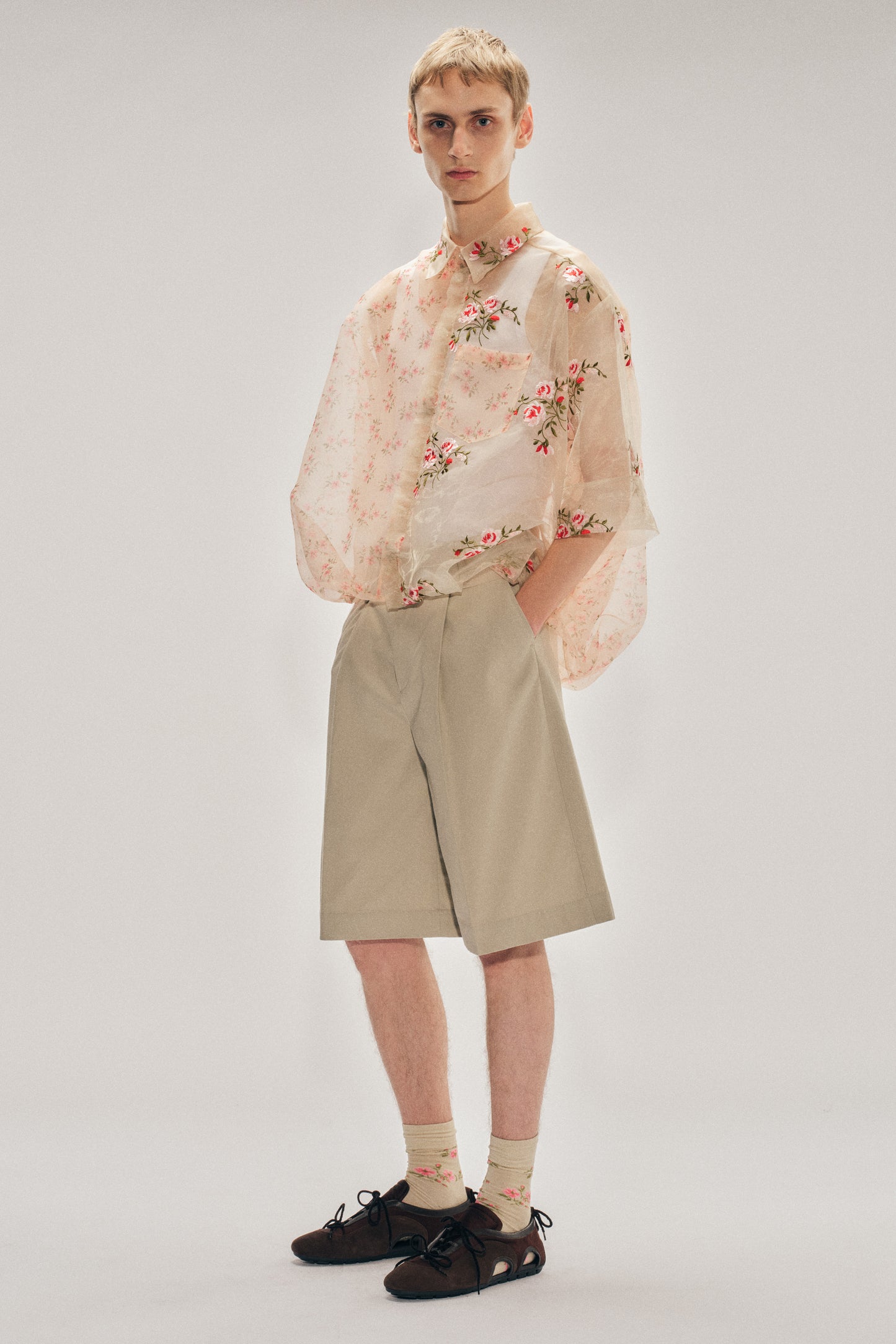 Sheer Patchwork Balloon Hem Shirt