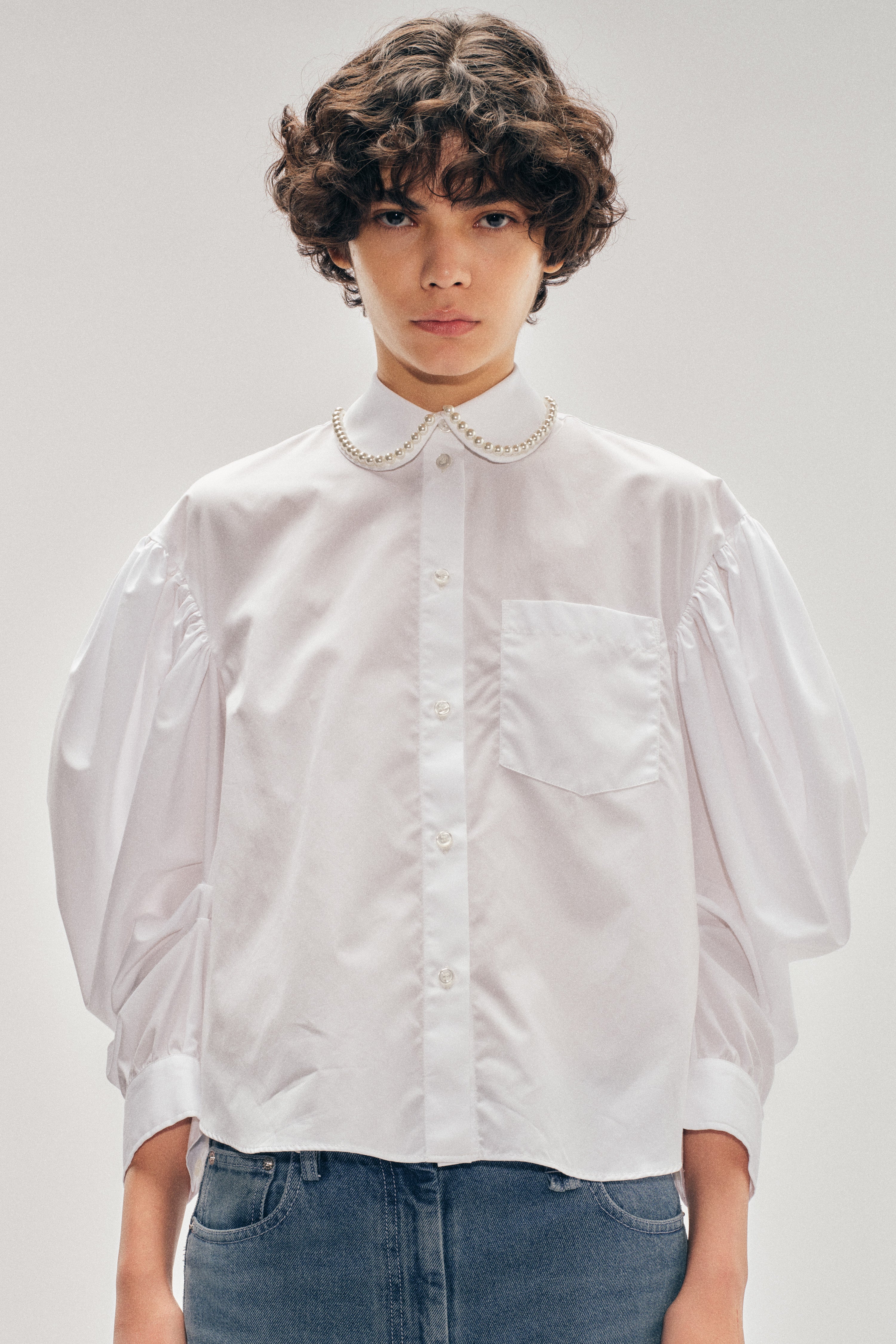 Beaded Boxy Draped Sleeve Round Collar Shirt – Simone Rocha US