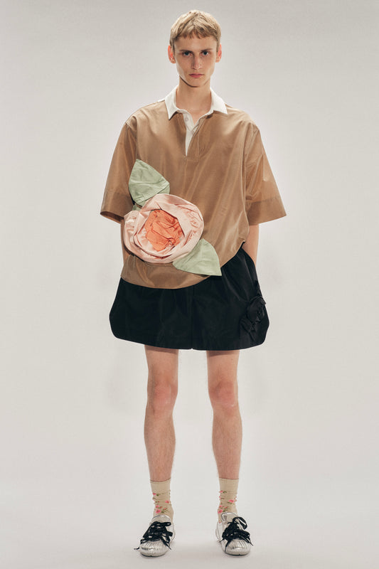 Pressed Rosette Split-Hem Shorts