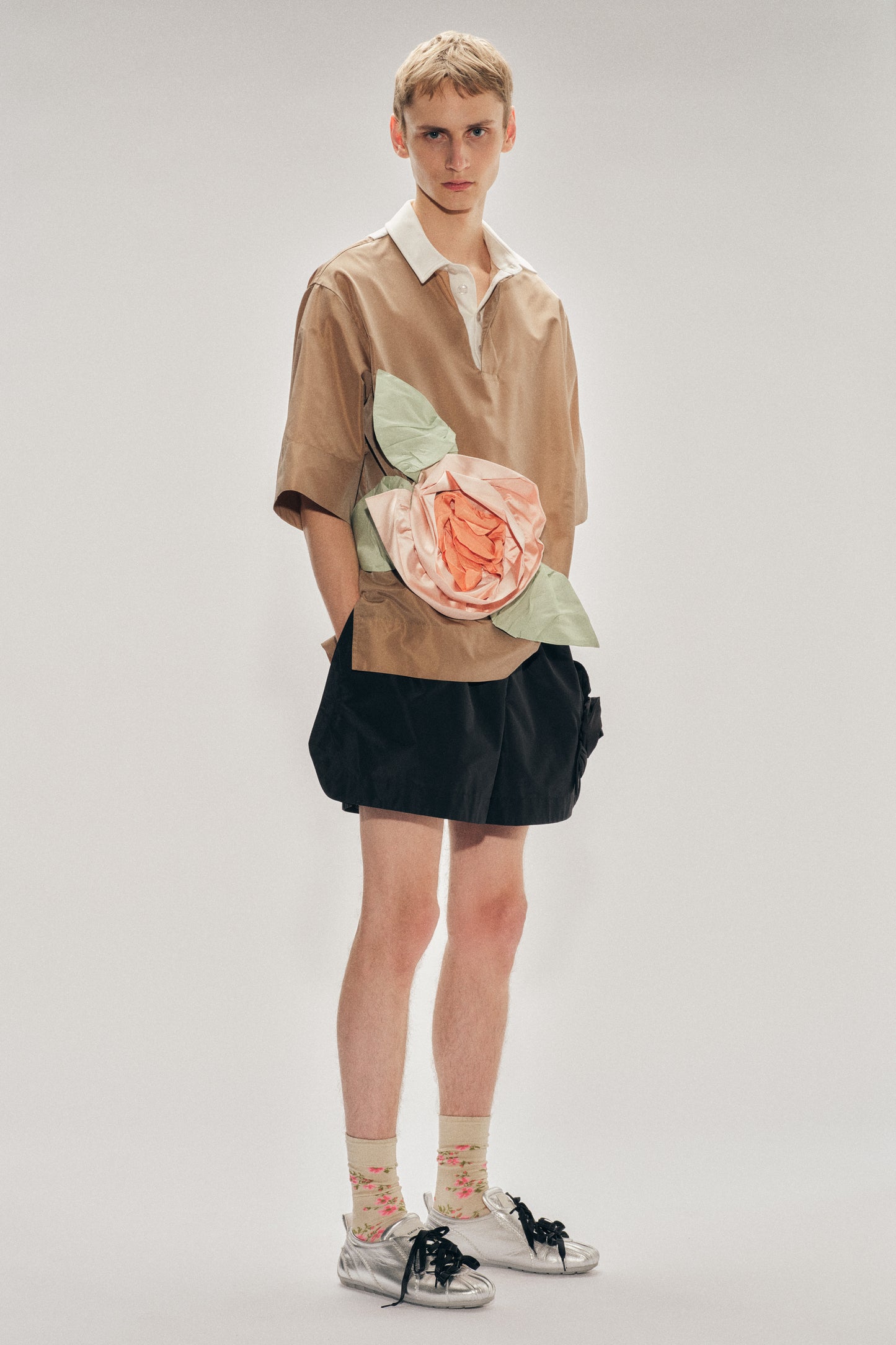 Pressed Rosette Split-Hem Shorts