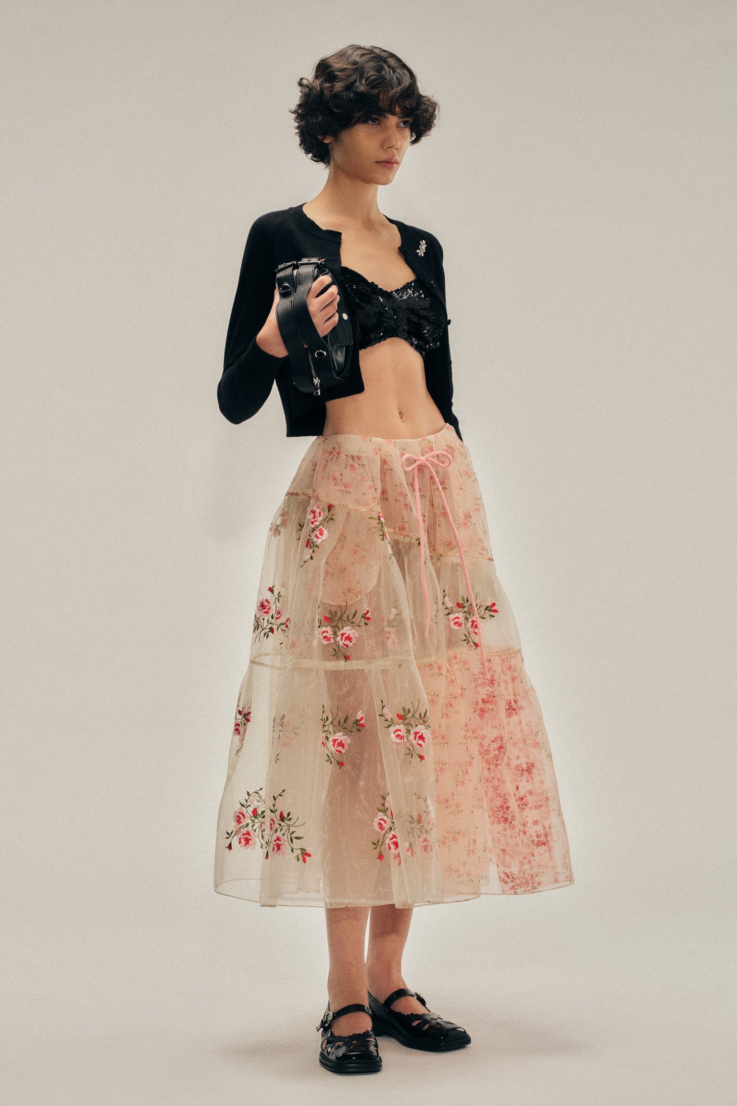 Sheer Overlay Long Patchwork Flounce Skirt