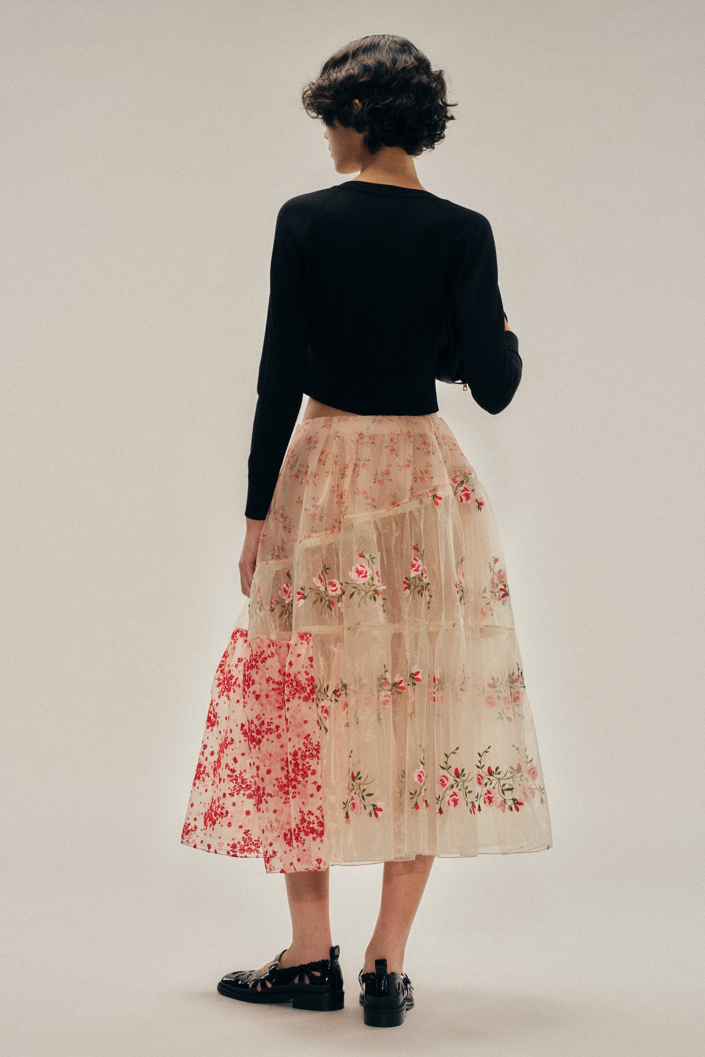 Sheer Overlay Long Patchwork Flounce Skirt