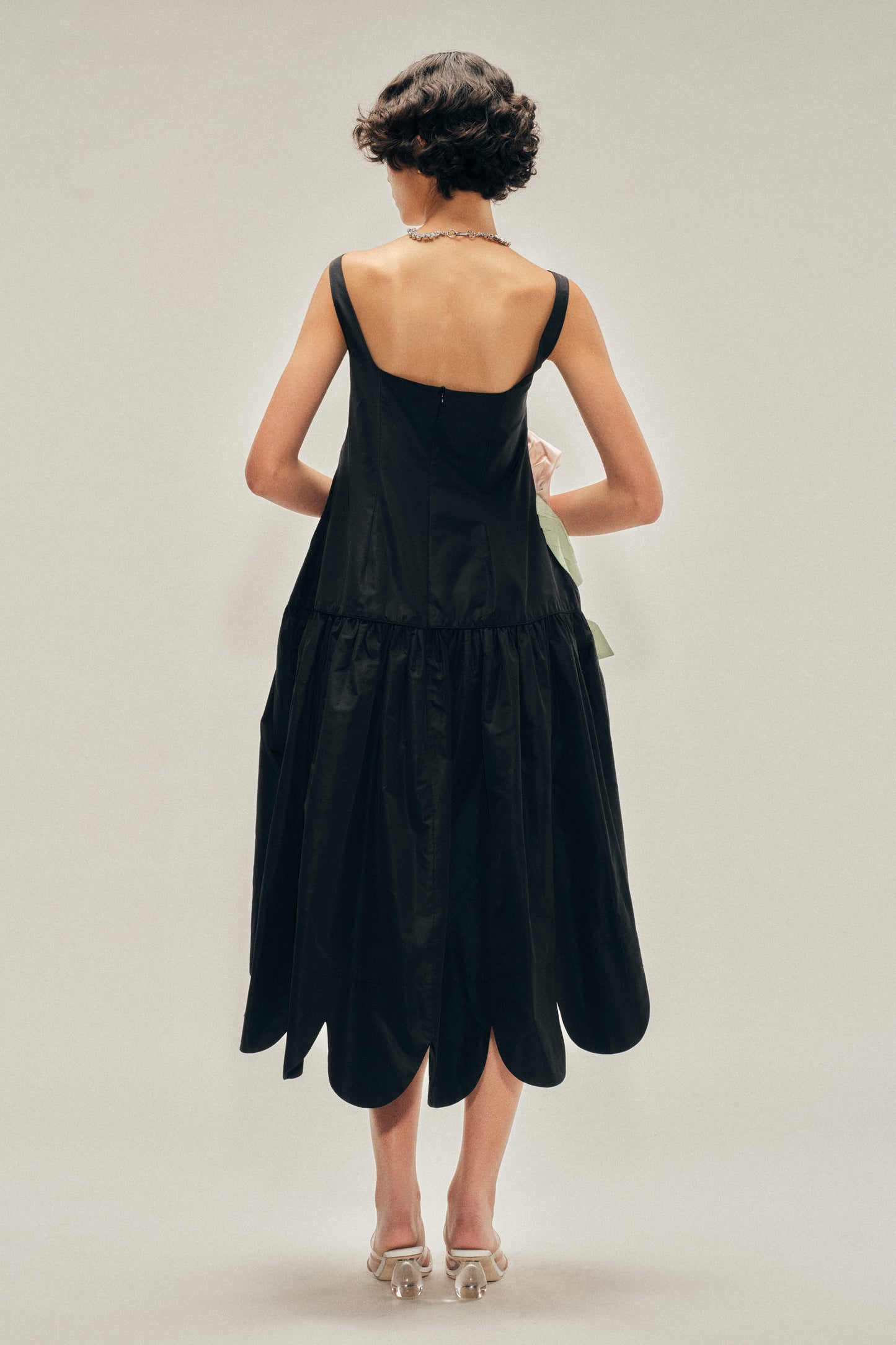 Pressed Rosette Tilted Neck Petal Hem Dress